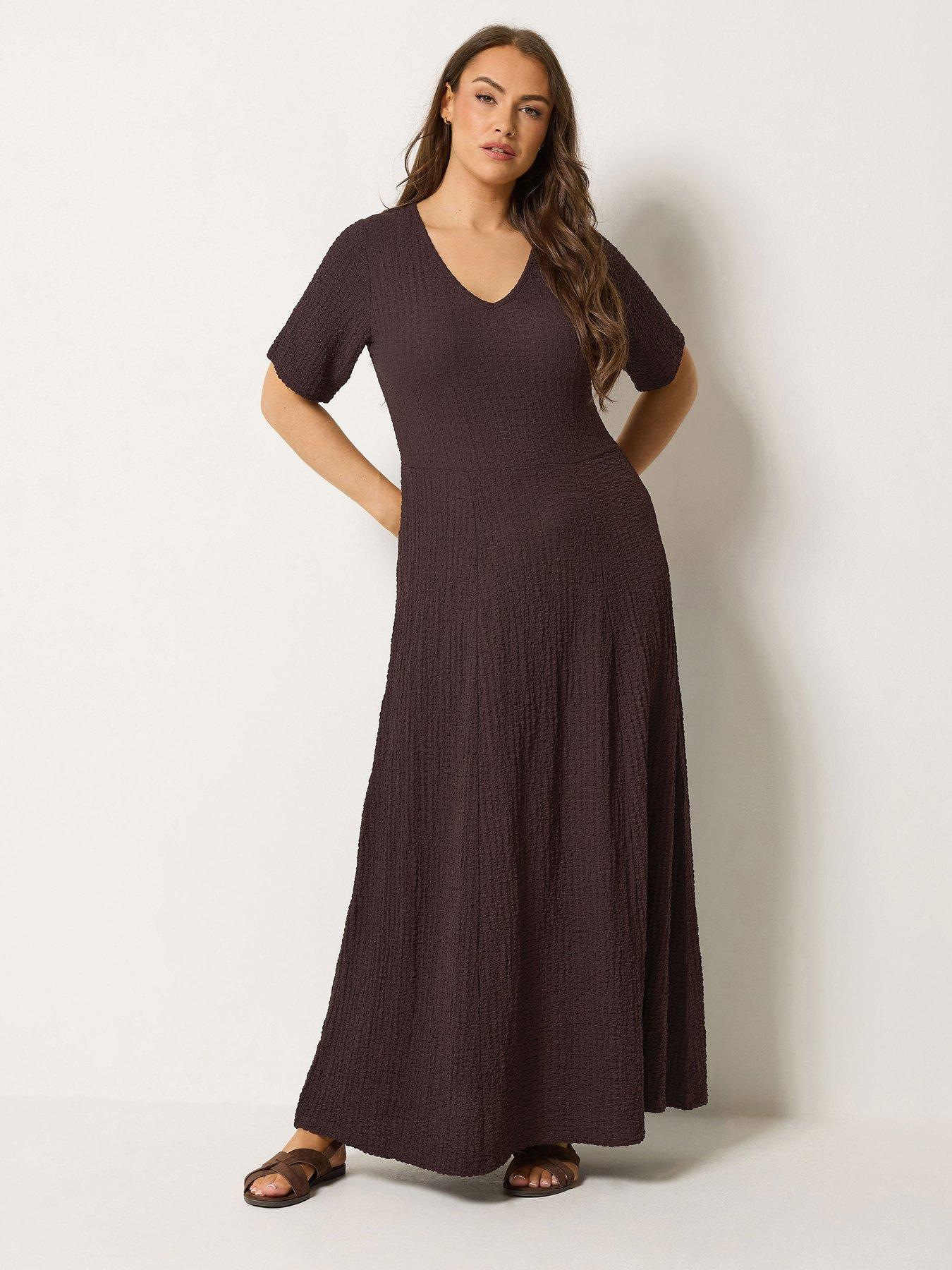 Yours Curve Textured Maxi Dress - Brown