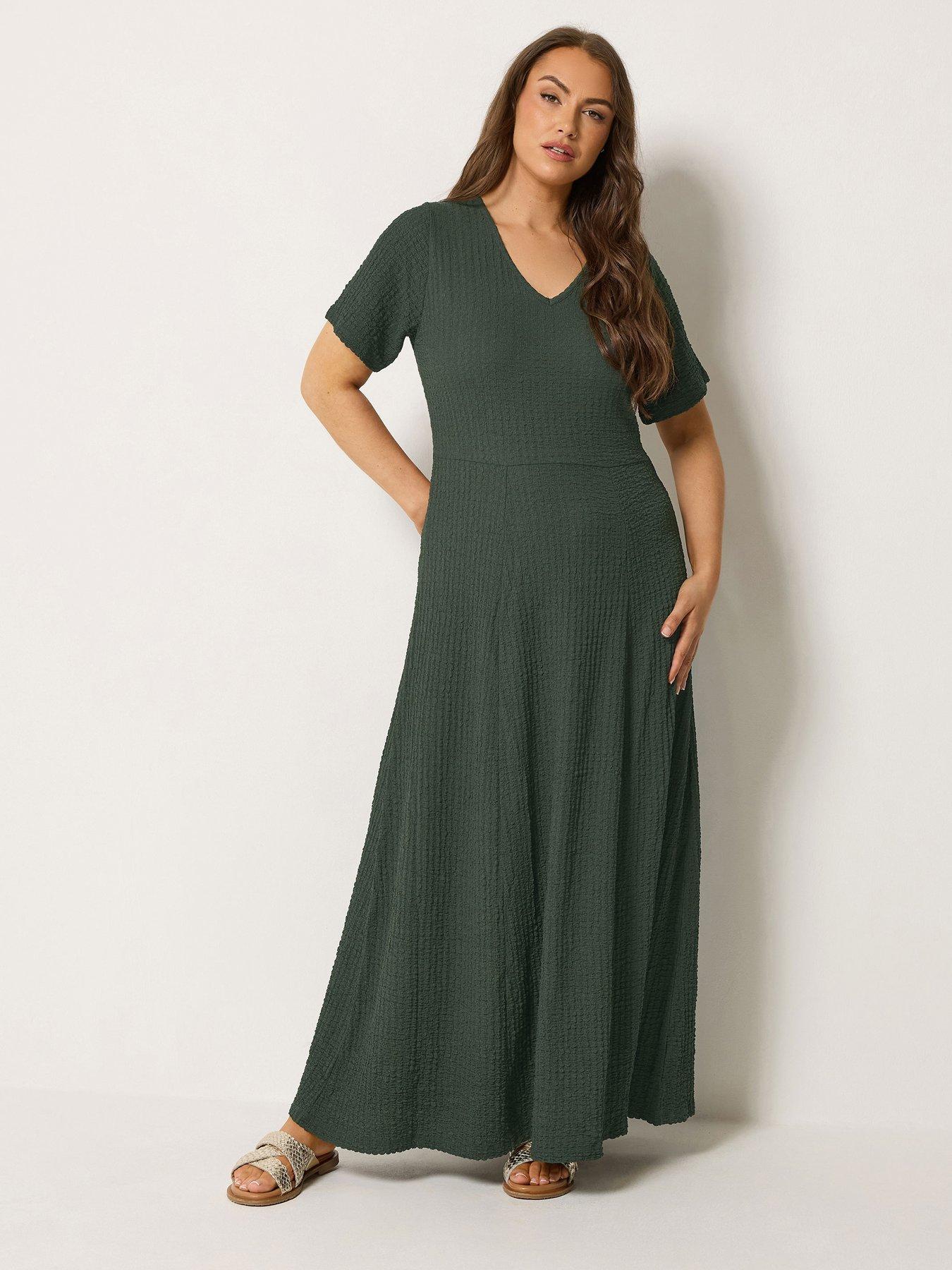 Yours Curve Textured Maxi Dress - Green