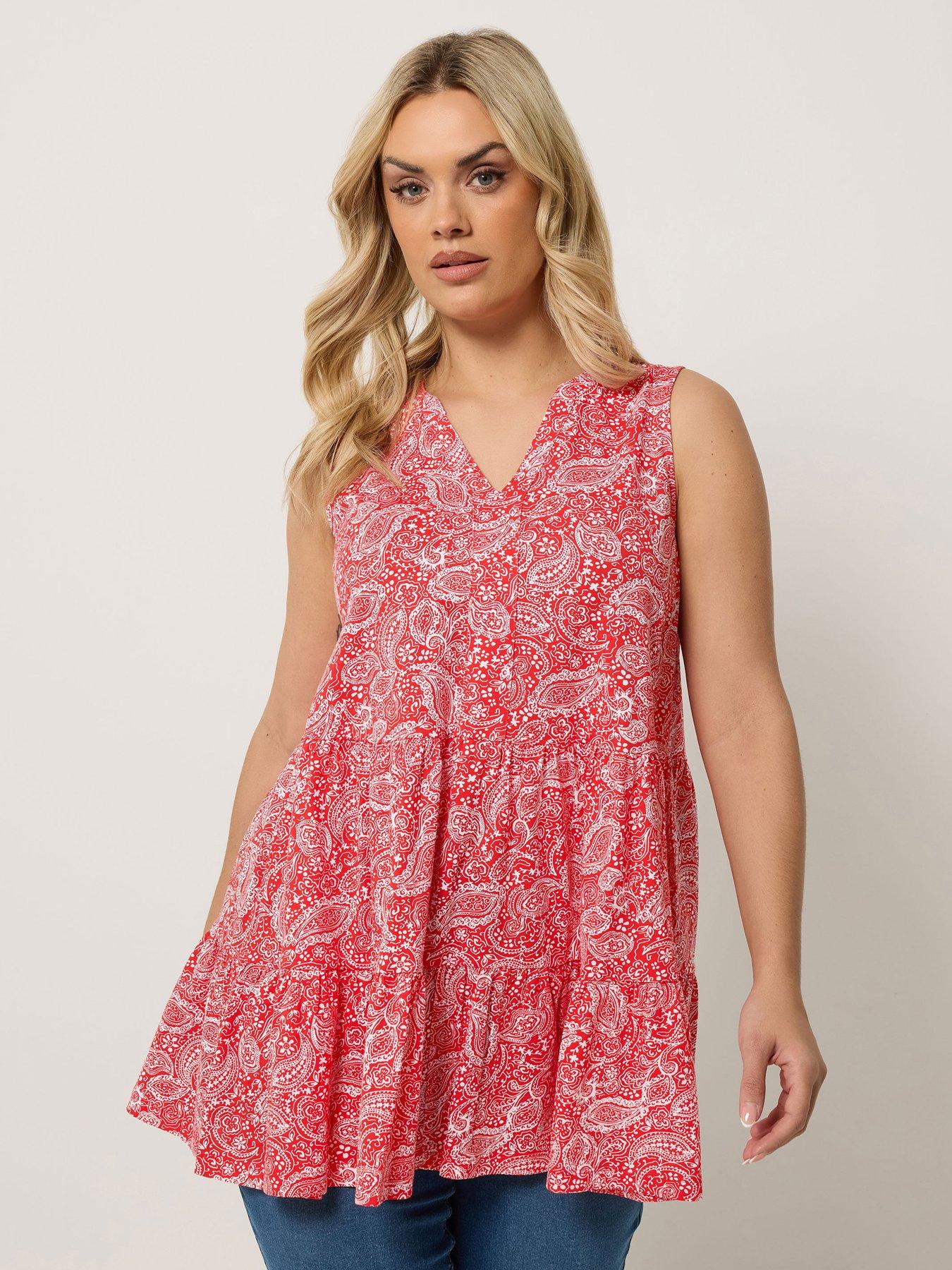 Yours Curve Notch Neck Paisley Print Tiered Vest