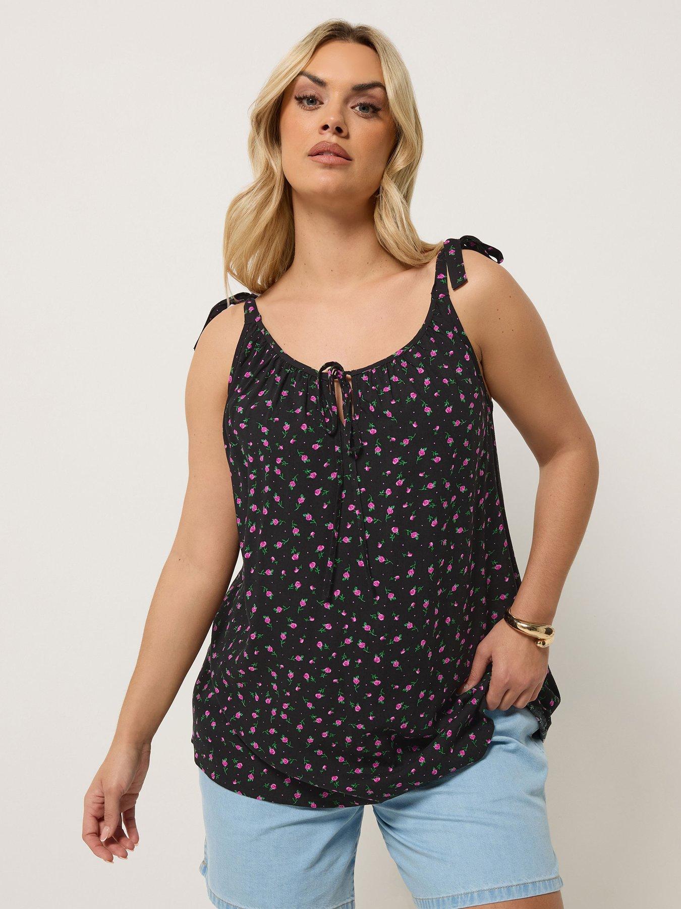 Yours Curve Ditsy Floral Vest Top - Black