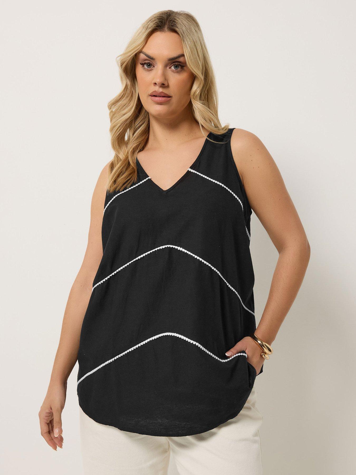 Yours Curve Stitched Detail Vest - Black