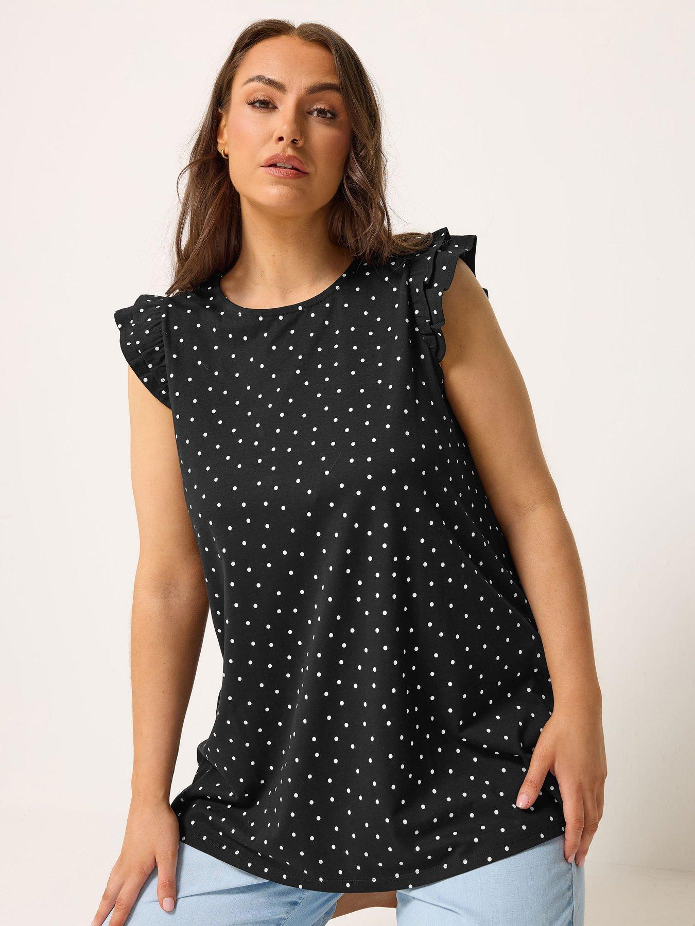 Yours Curve Frill Sleeve Polkadot Vest - Black