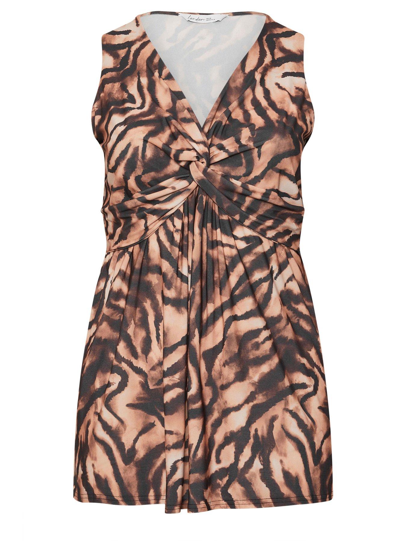 yours-curve-zebra-print-sleeveless-knot-front-top-blackdetail