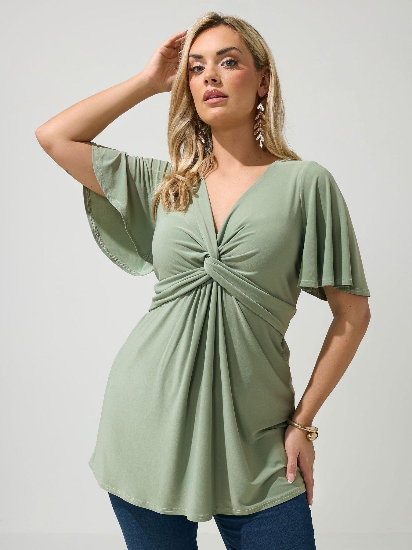 Image 1 of 5 of Yours Curve Angel Sleeve Knot Front Top