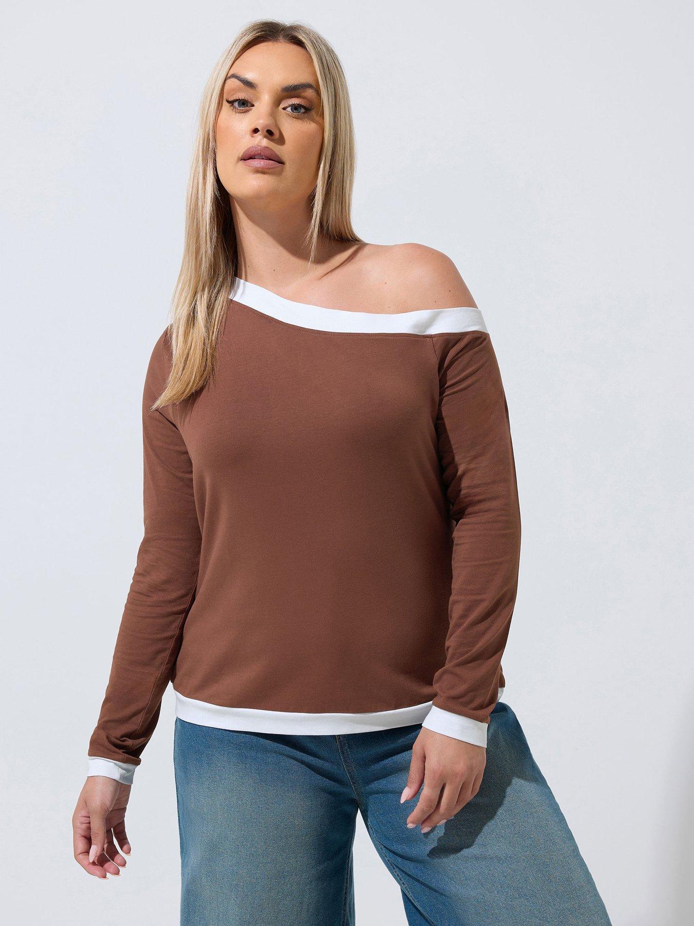Yours Curve Constrast Shoulder Side Top - Black