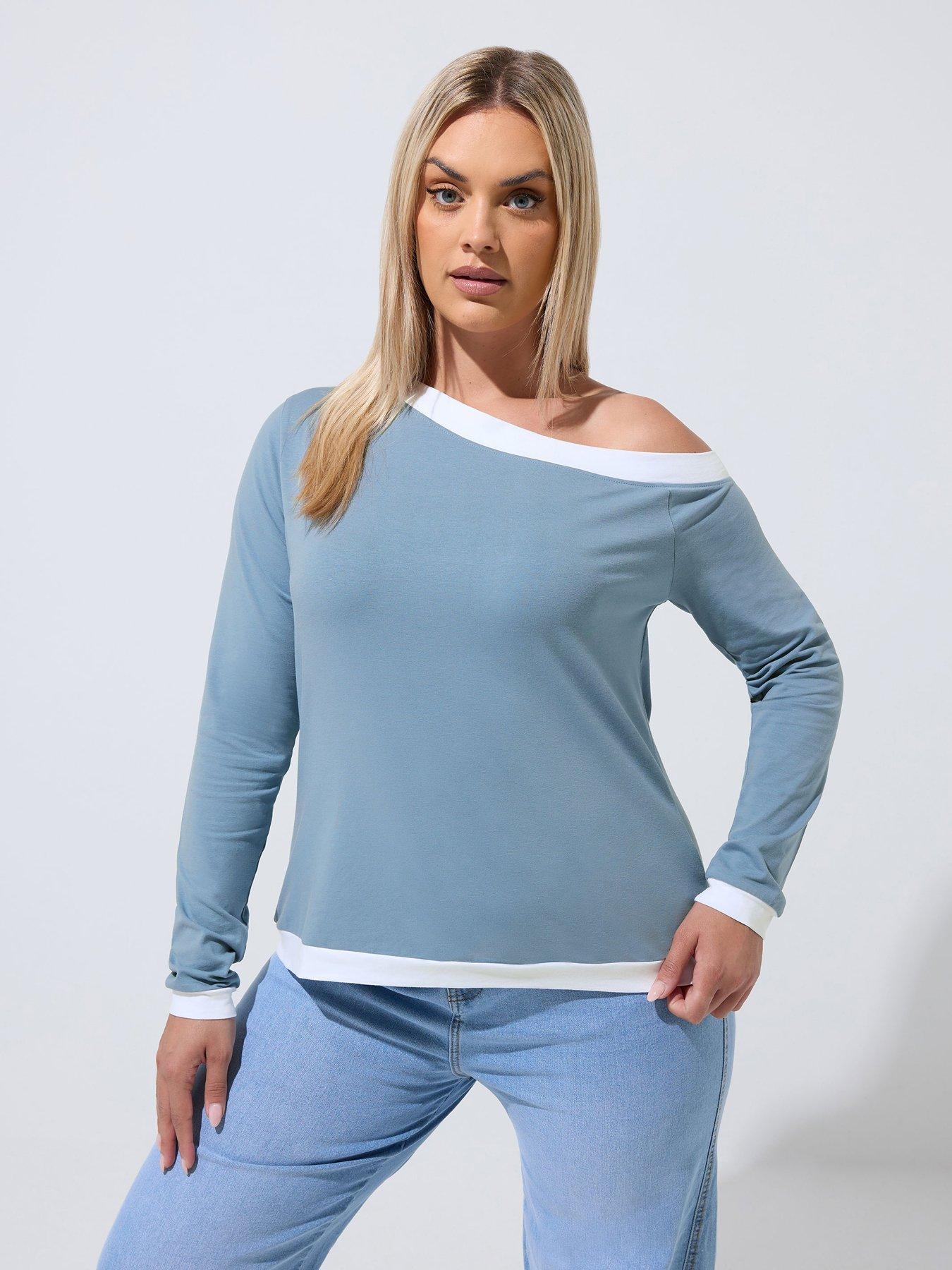 Yours Curve Constrast Shoulder Side Top - Black