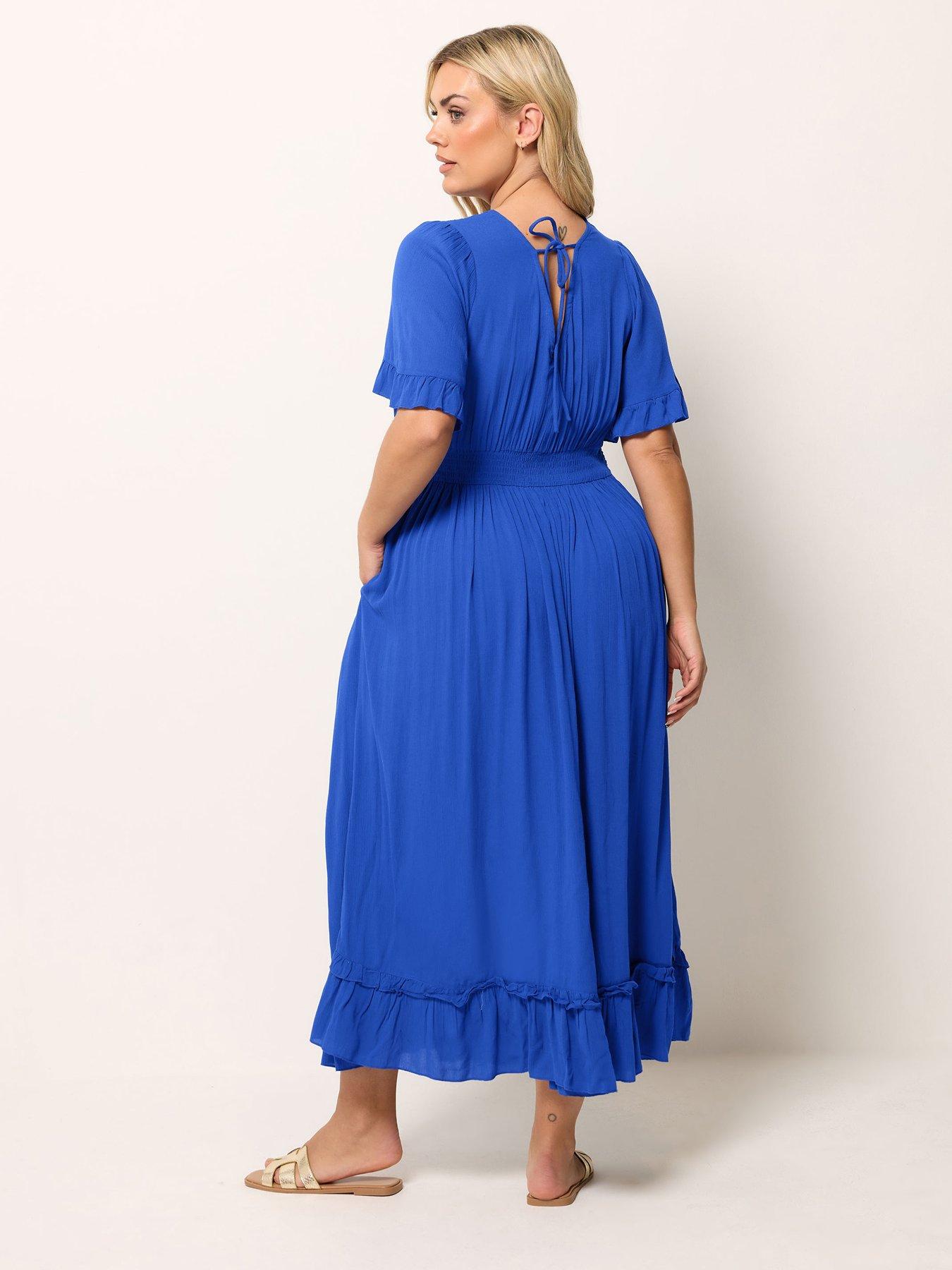 Image 2 of 4 of Yours Curve Crochet V Maxi Dress - Blue