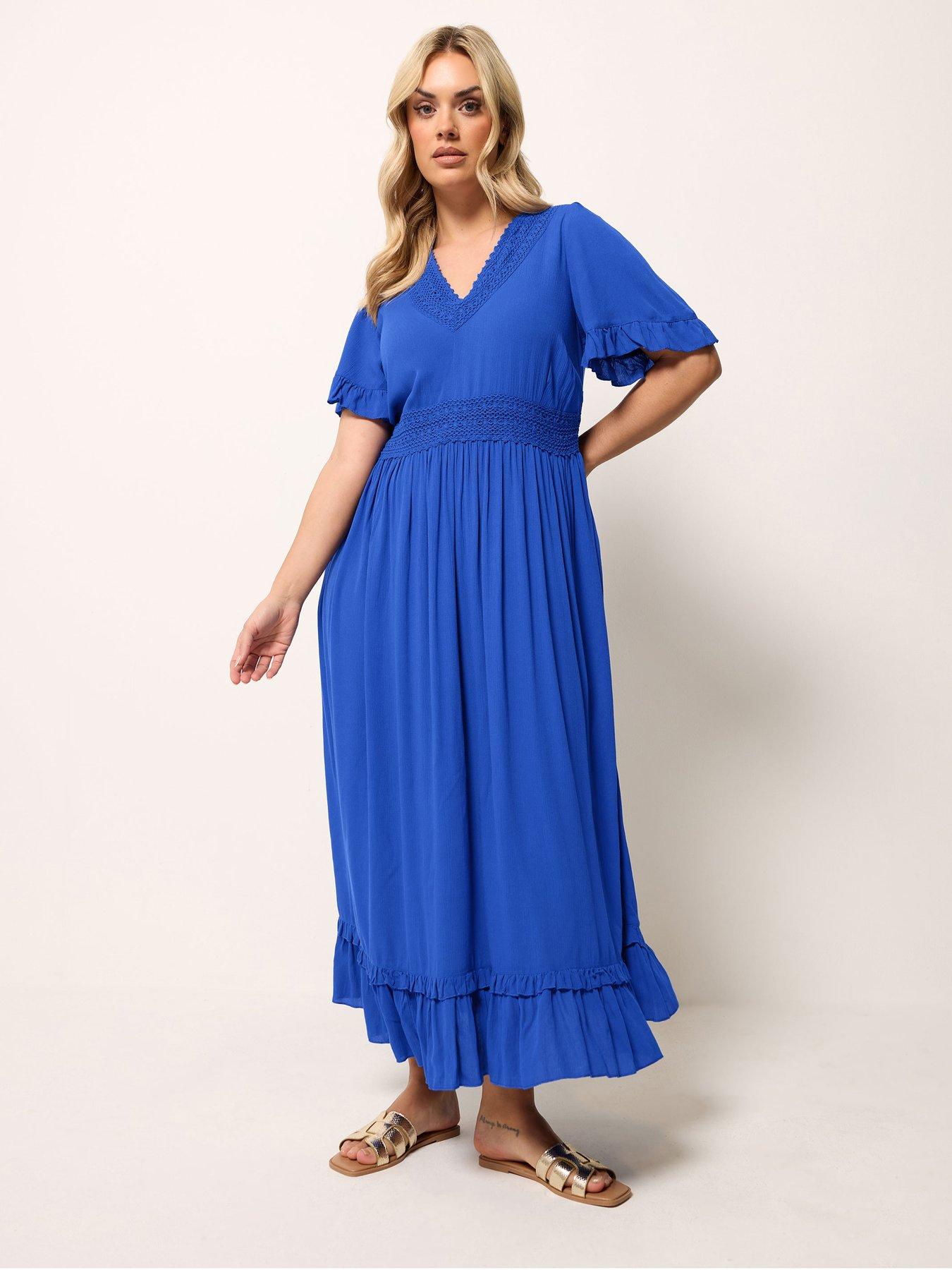 Image 3 of 4 of Yours Curve Crochet V Maxi Dress - Blue