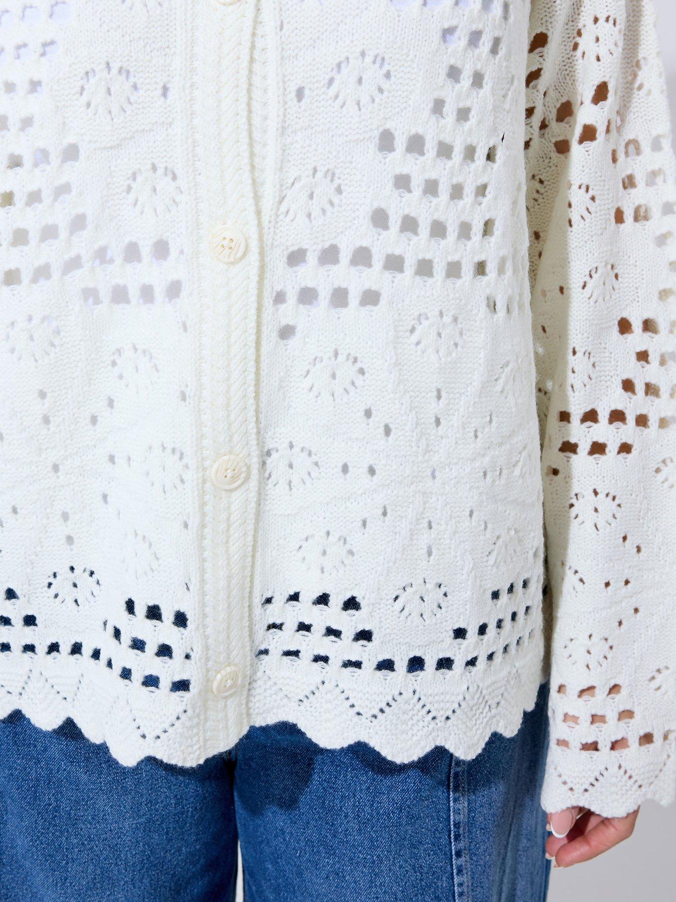 Image 4 of 4 of Yours Curve Floral Crochet Cardigan - Cream