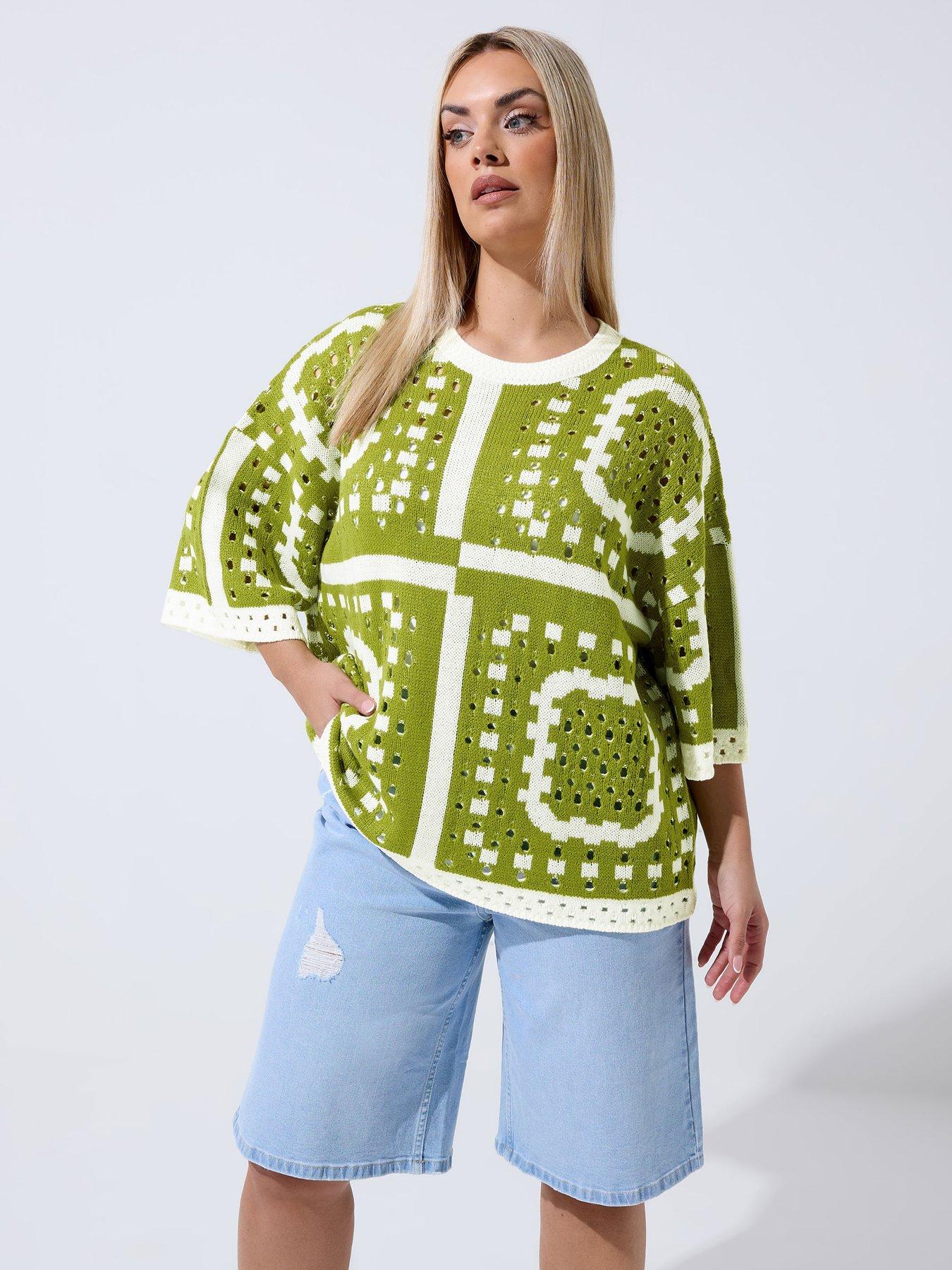 Image 1 of 4 of Yours Curve Crochet Boxy Top - Green
