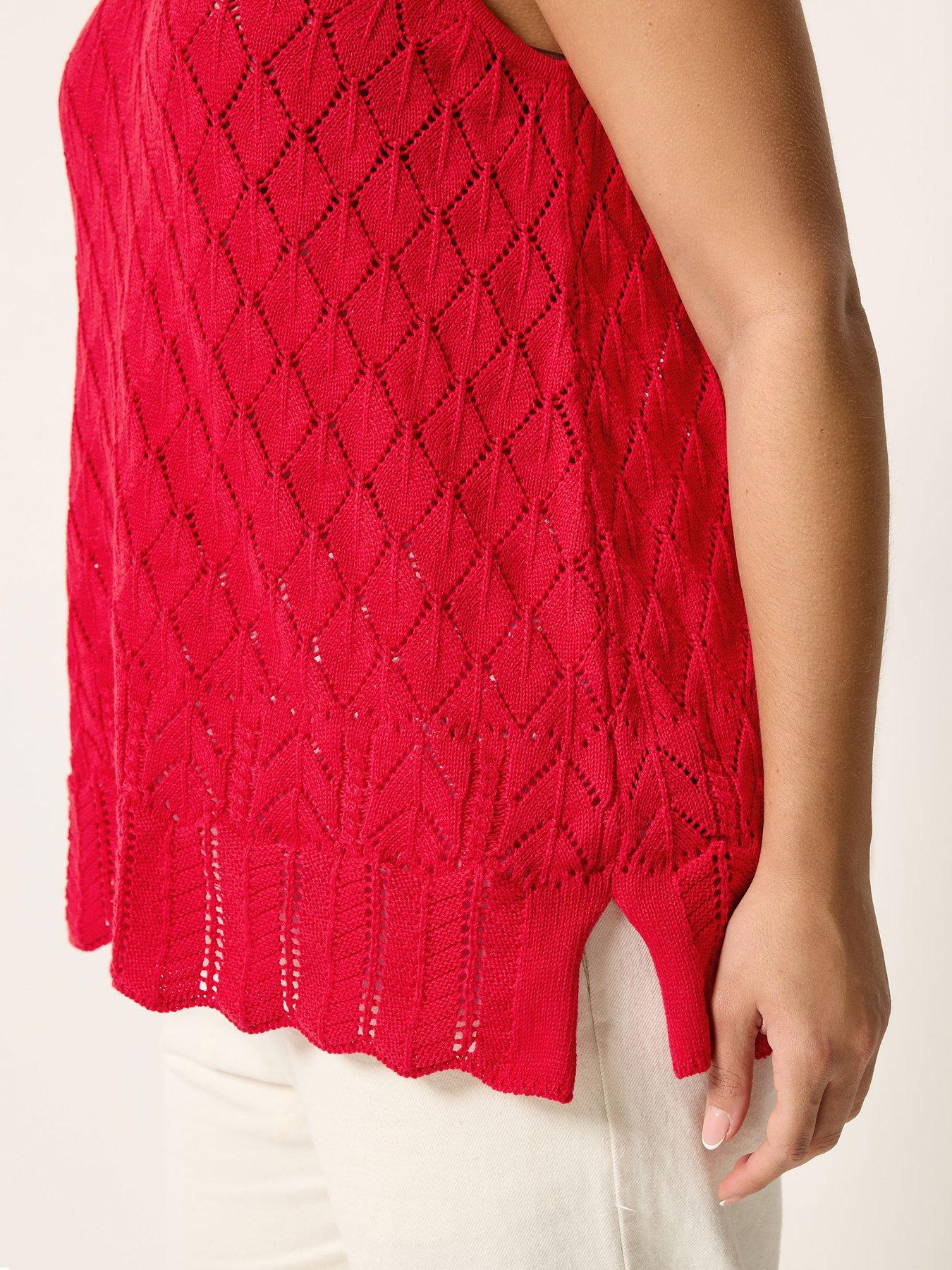 Image 4 of 4 of Yours Curve Pointelle Knitted Vest Top - Red
