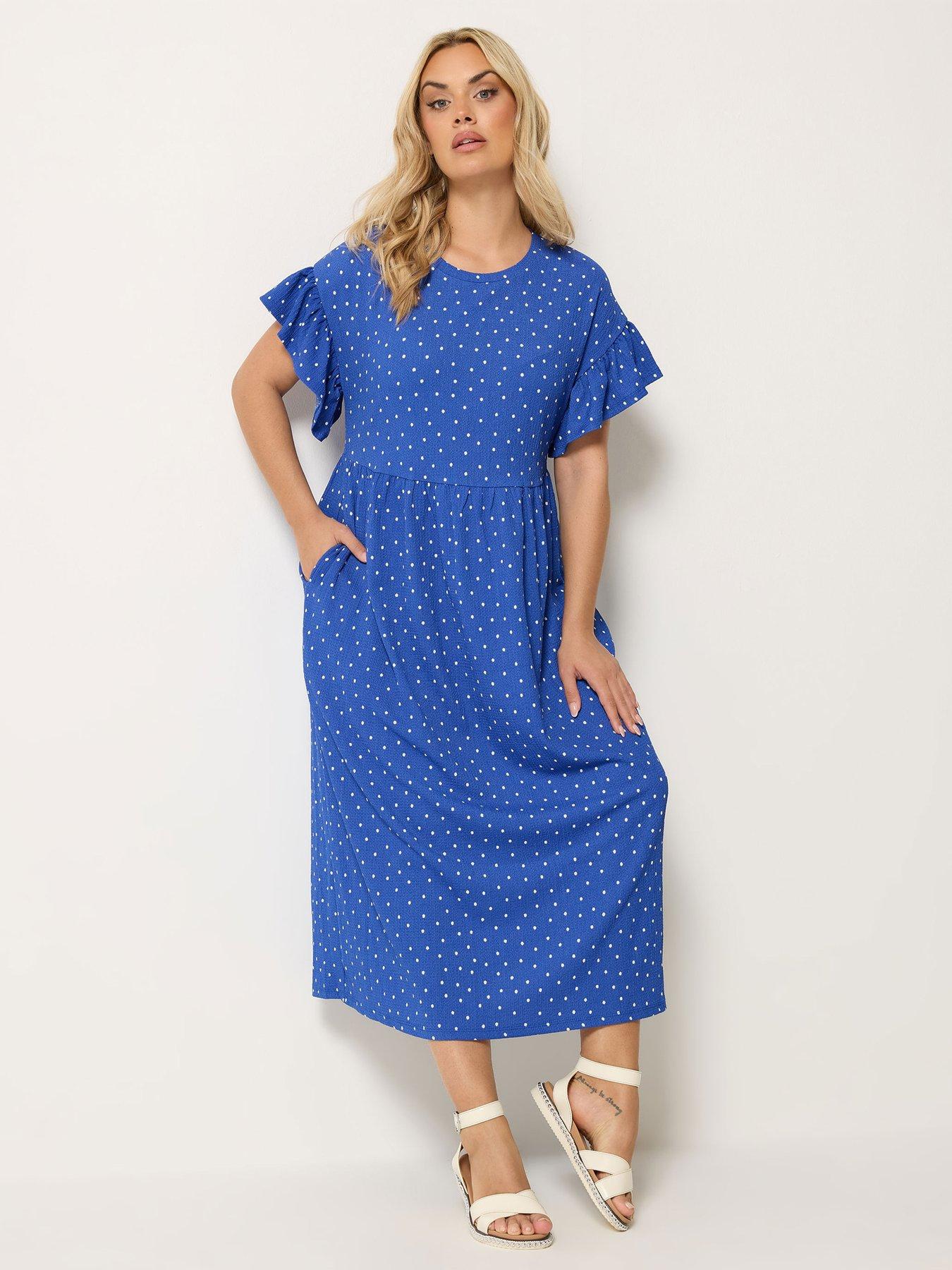 Yours Curve Spot Print Frill Sleeve Midaxi Dress