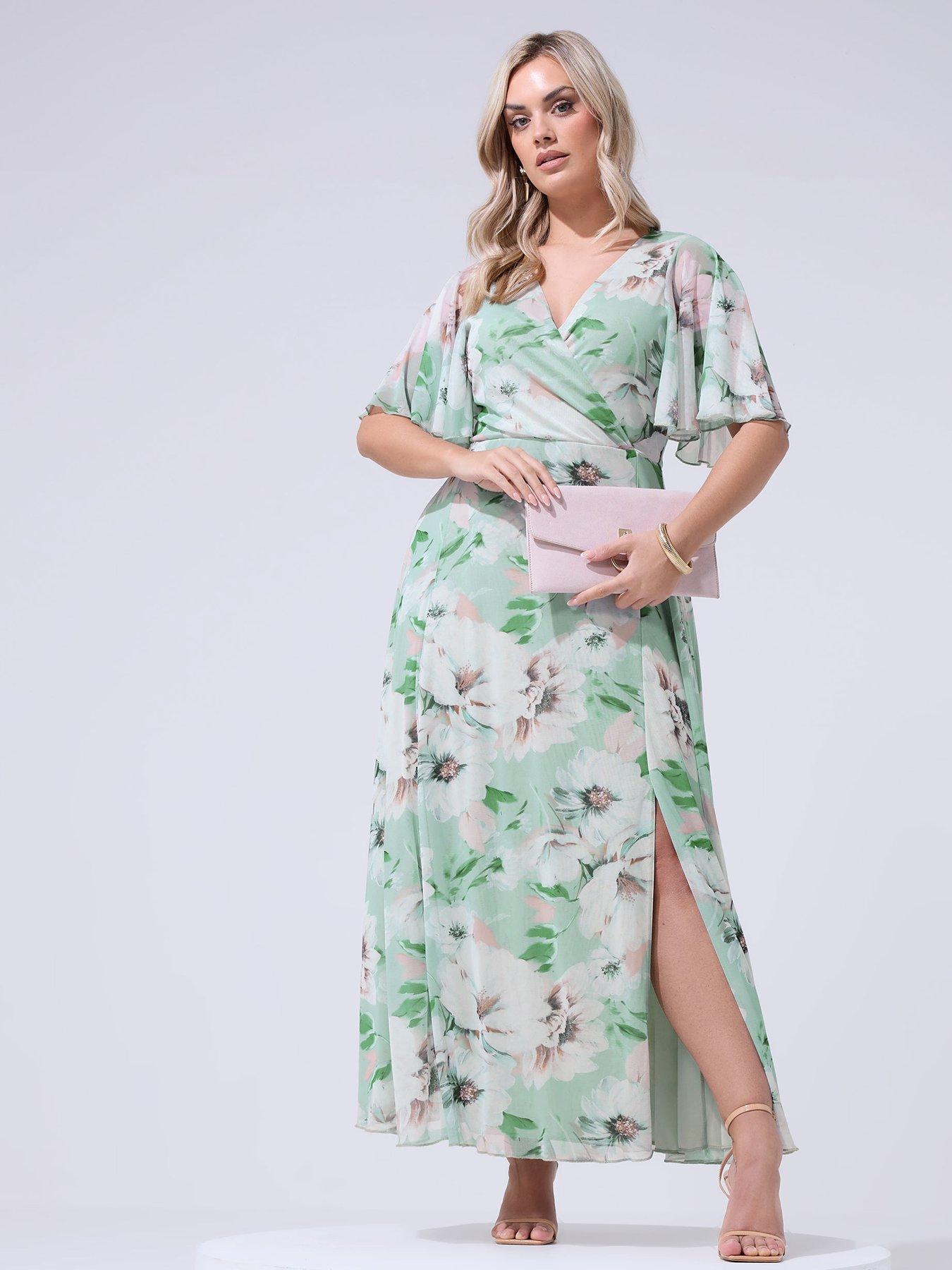 yours-curve-floral-wrap-mesh-dress-green