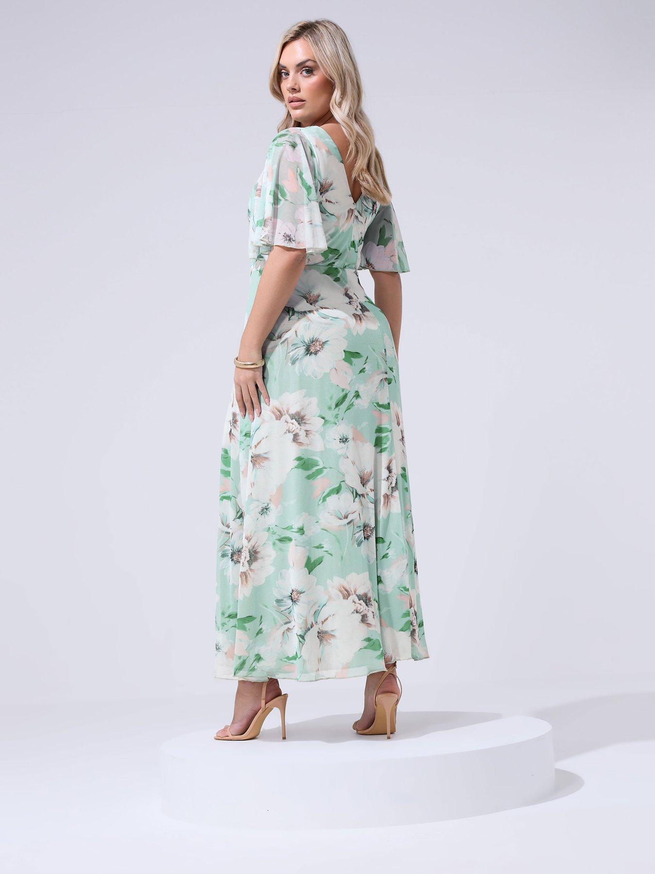 yours-curve-floral-wrap-mesh-dress-greenstillFront