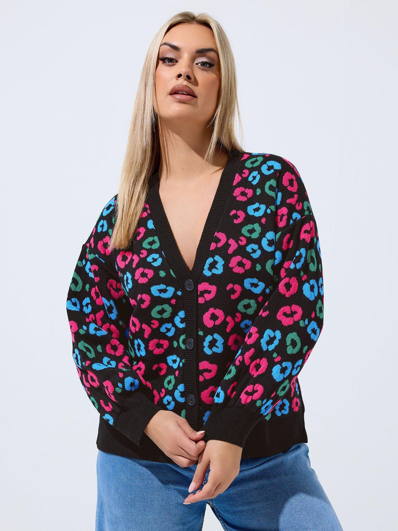 Yours Curve Leopard Print Balloon Sleeve Cardigan - Black