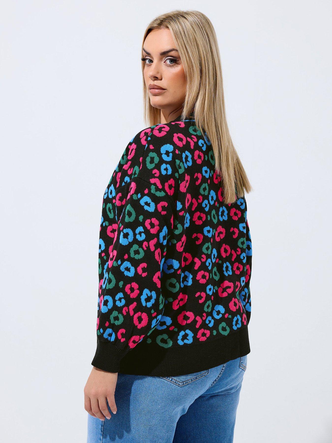 Image 2 of 4 of Yours Curve Leopard Print Balloon Sleeve Cardigan - Black