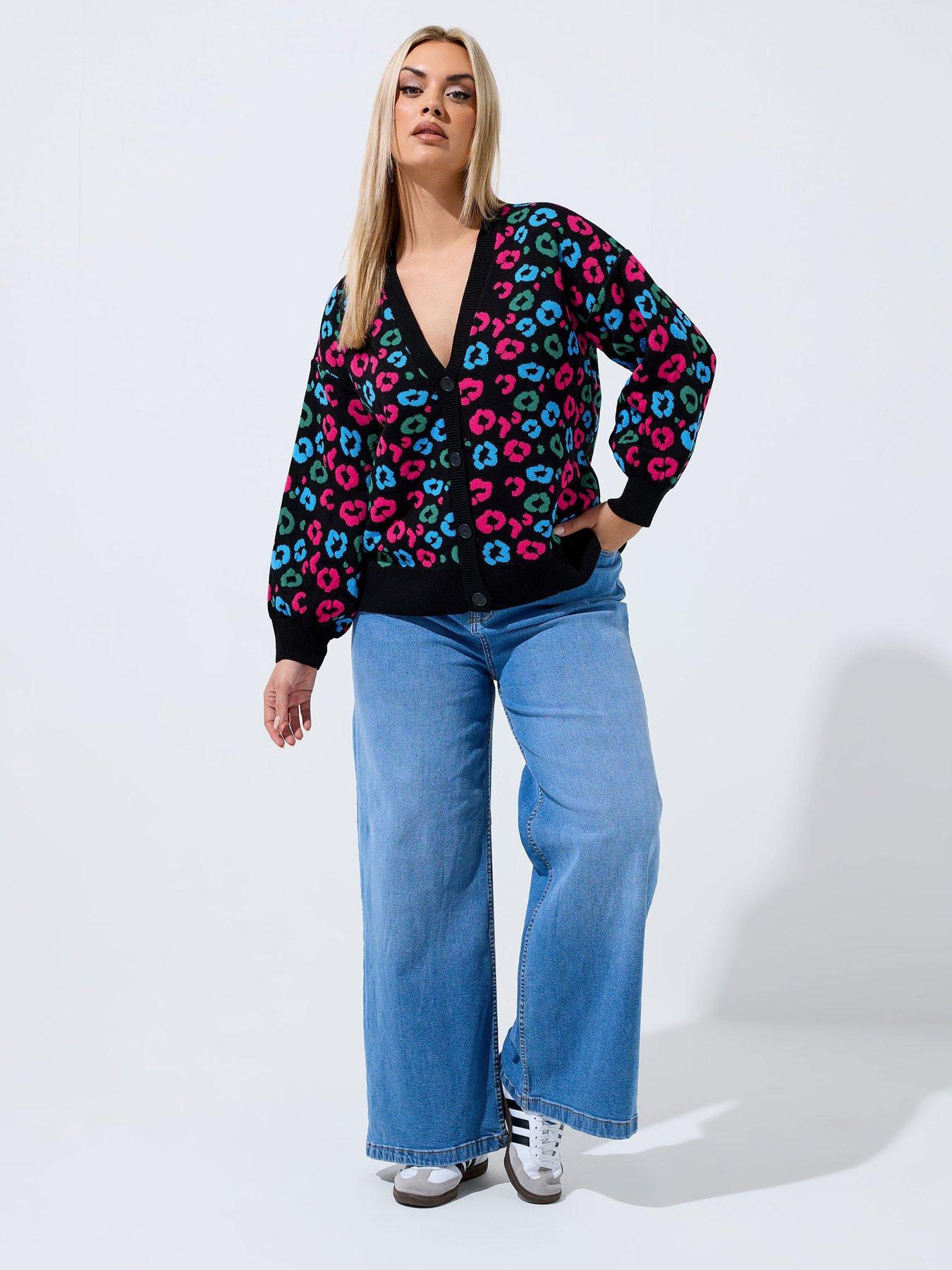 Image 3 of 4 of Yours Curve Leopard Print Balloon Sleeve Cardigan - Black