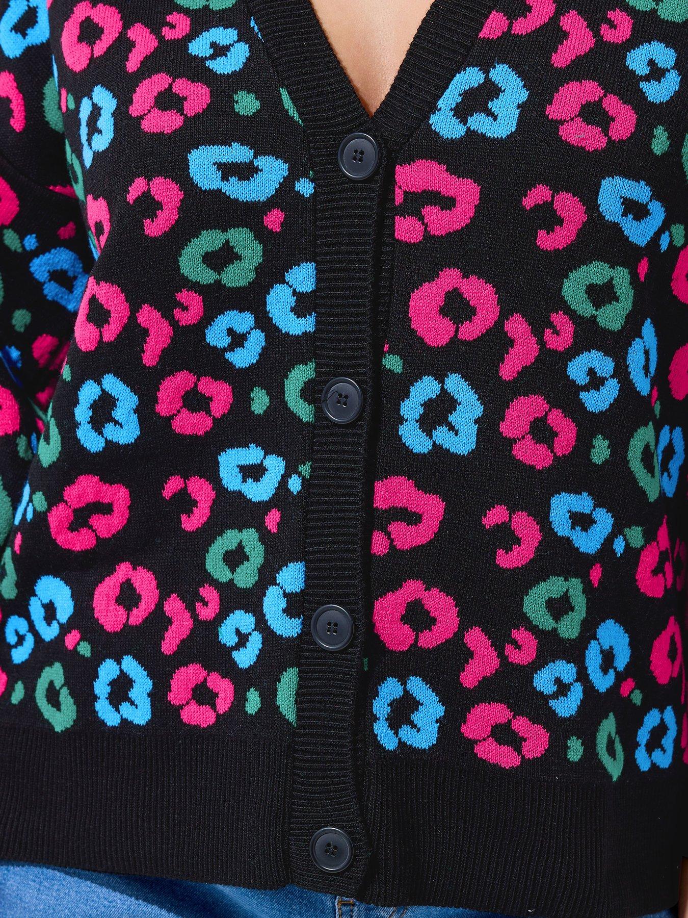 Image 4 of 4 of Yours Curve Leopard Print Balloon Sleeve Cardigan - Black