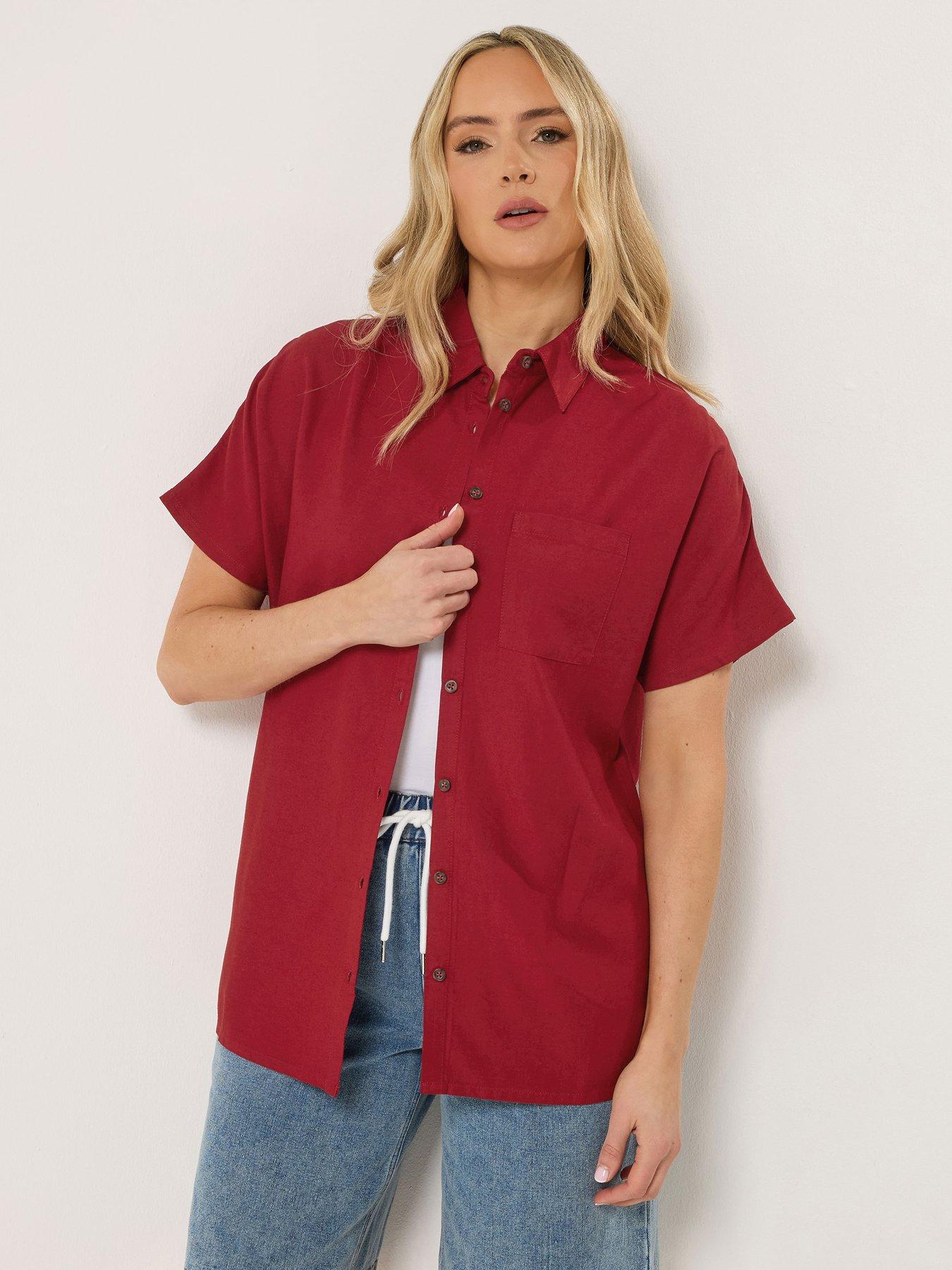 Long Tall Sally Short Sleeve Linen Shirt - Berry
