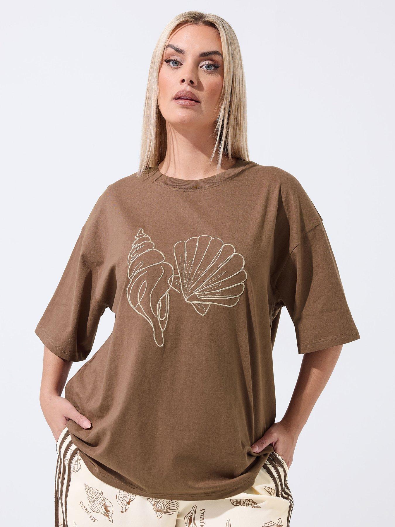 Yours Curve Embroidered Shell Longline T-Shirt - Black