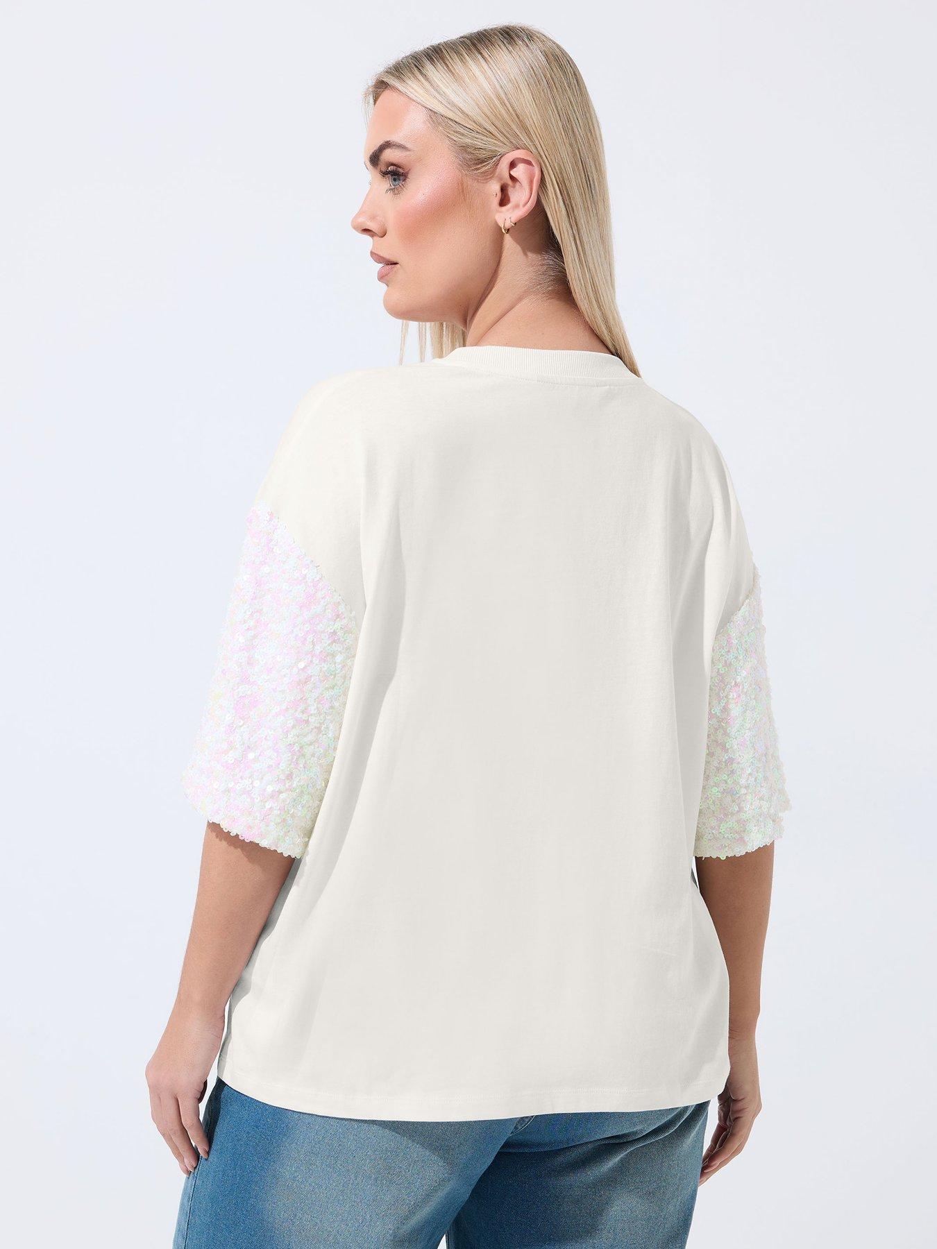 Image 2 of 5 of Yours Curve Sequin Sleeve T-shirt