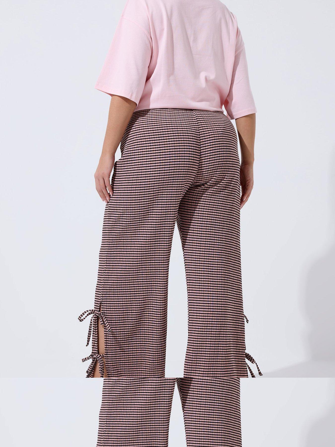 yours-curve-gingham-tie-hem-trouser-pinkstillFront