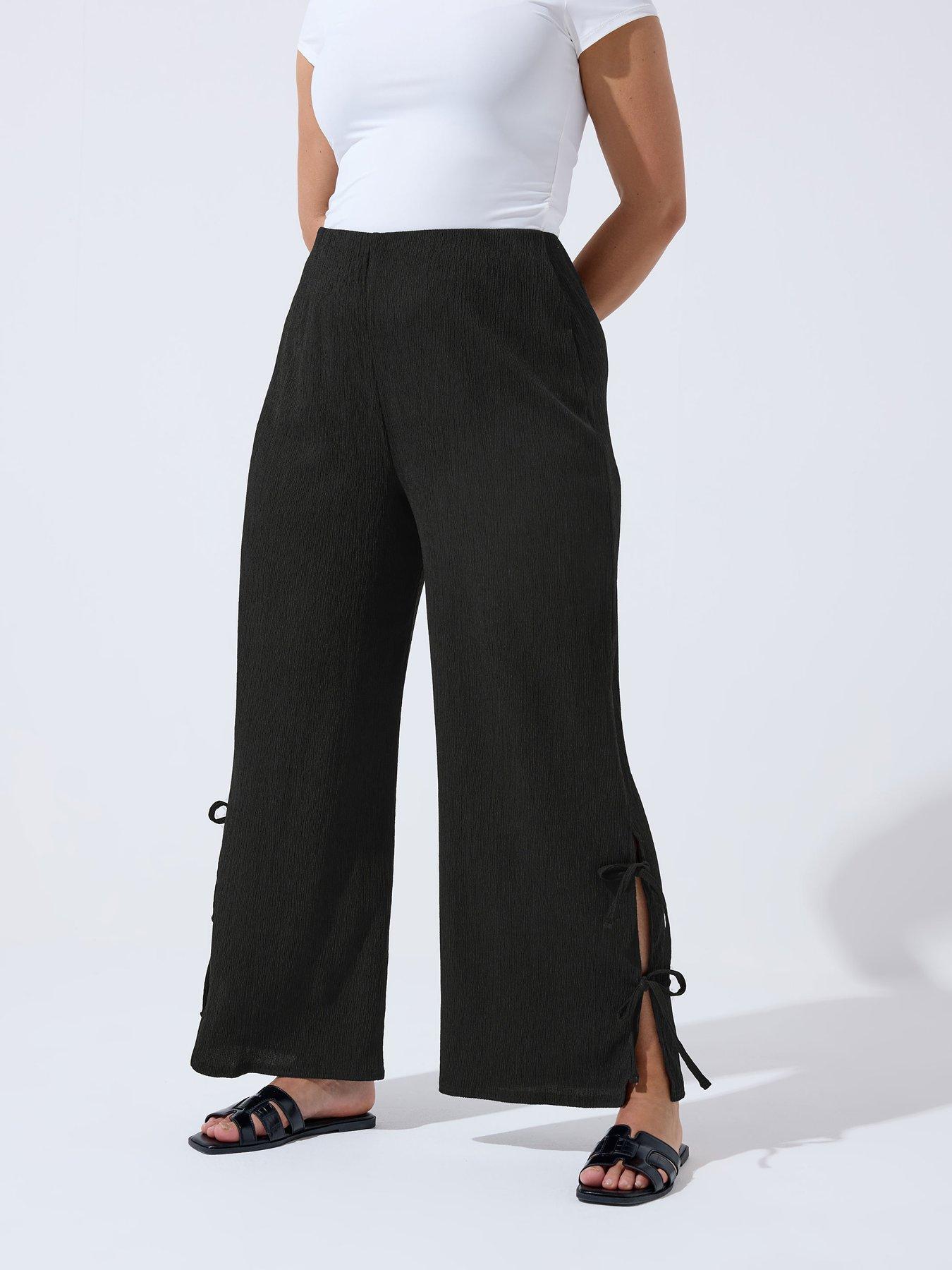 Yours Curve Gingham Tie Hem Trouser - Black