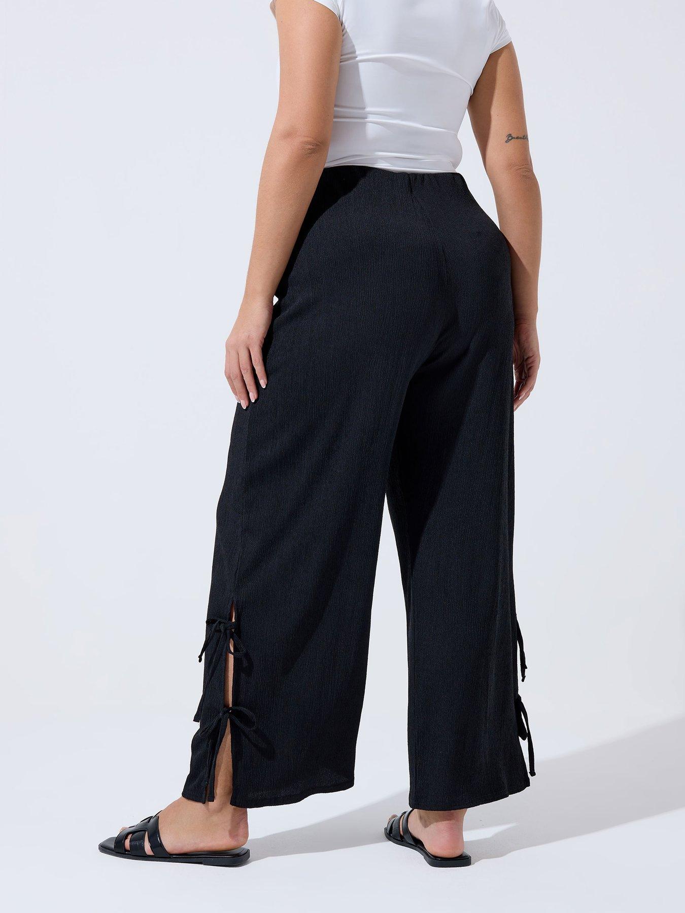 yours-curve-gingham-tie-hem-trouser-blackstillFront