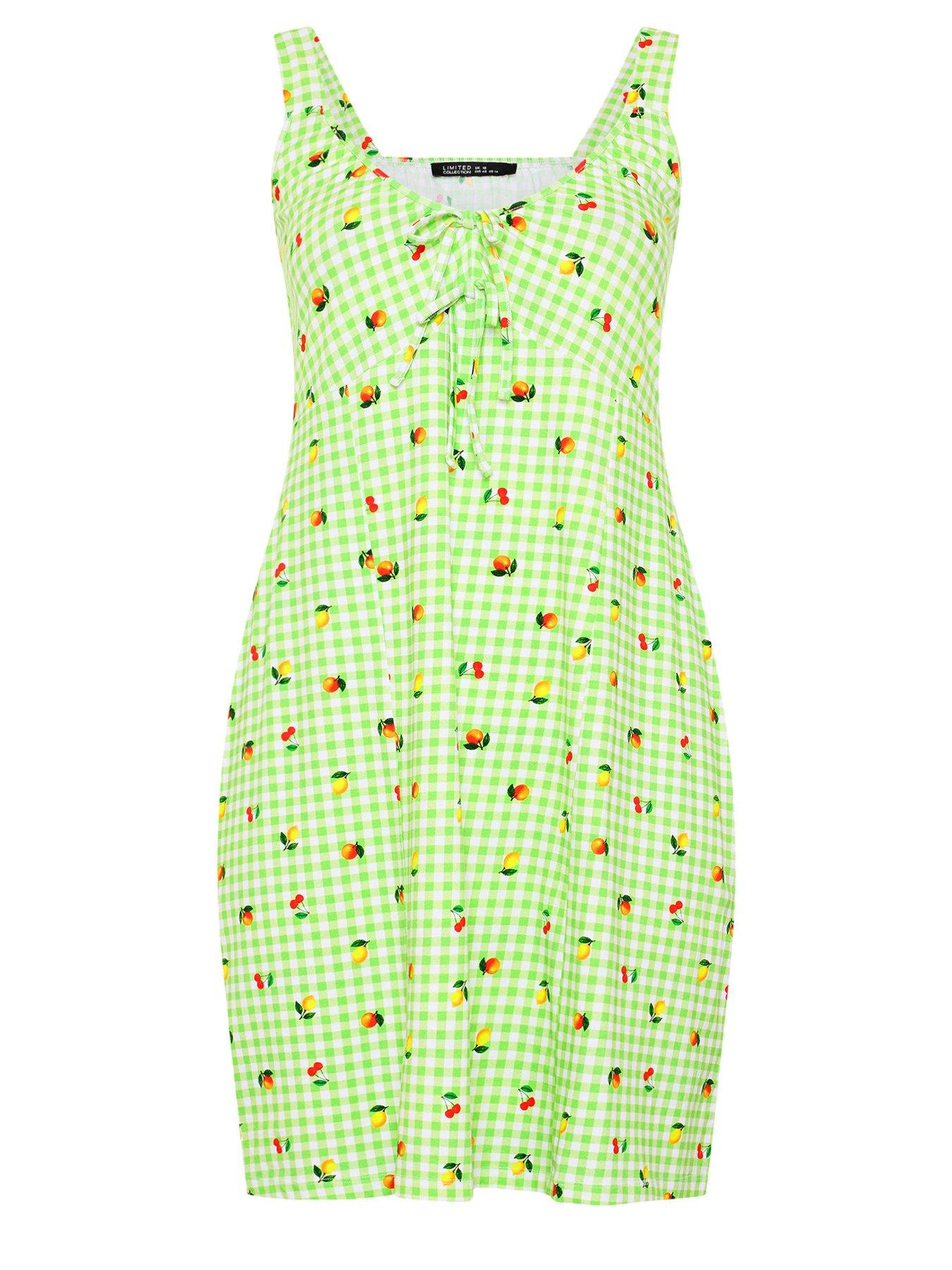 yours-curve-gingham-fruit-print-mini-dress-greendetail