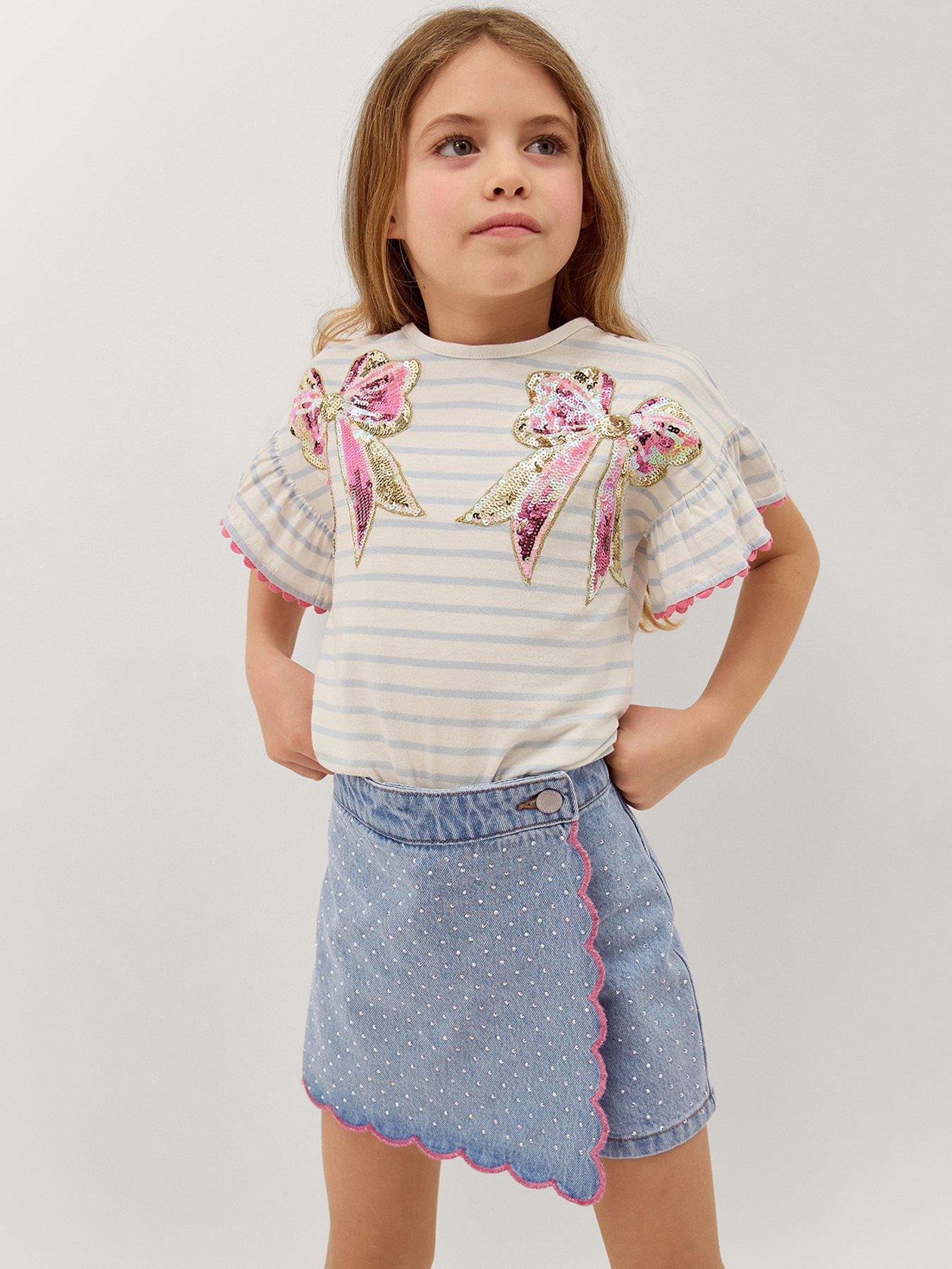 Image 1 of 4 of Monsoon Girls Denim Heatseal Scalloped Skort - Blue
