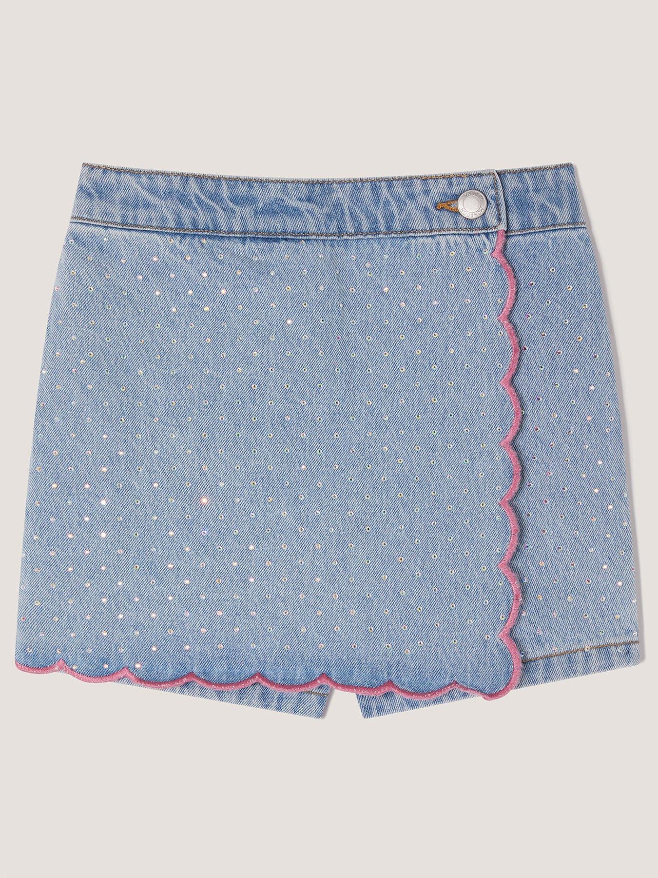 Image 2 of 4 of Monsoon Girls Denim Heatseal Scalloped Skort - Blue