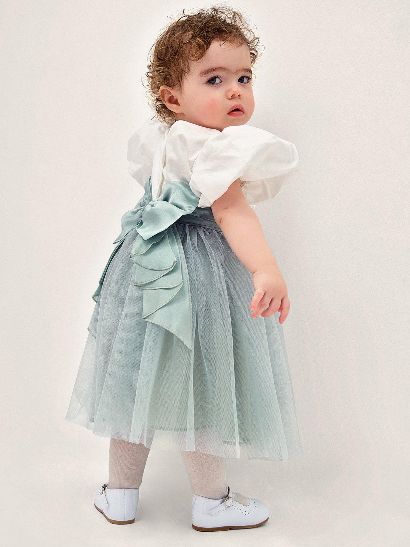 Monsoon Baby Girls Cotton Sateen Tulle Dress - Light Green