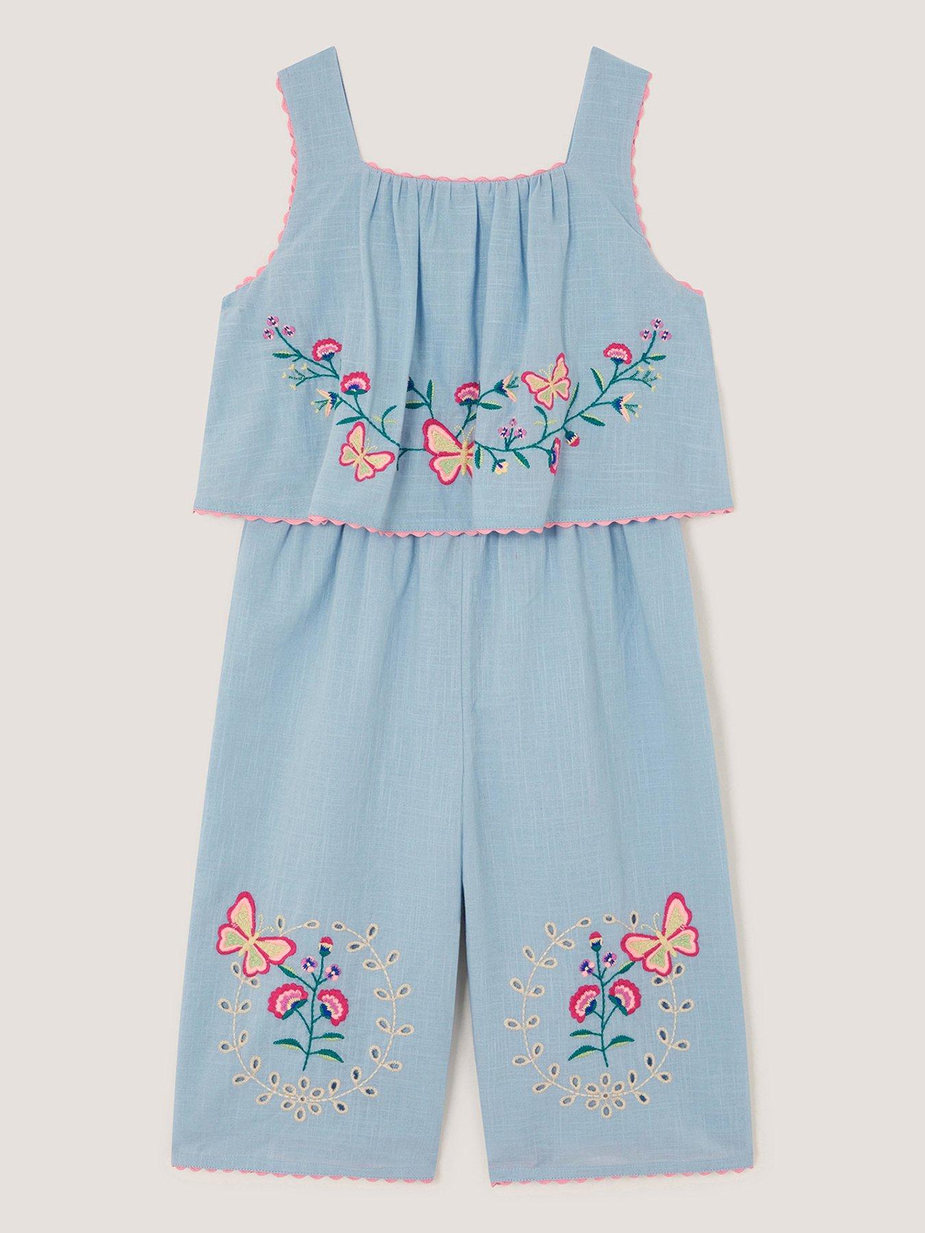 Monsoon Girls Butterfly Culotte Jumpsuit - Blue