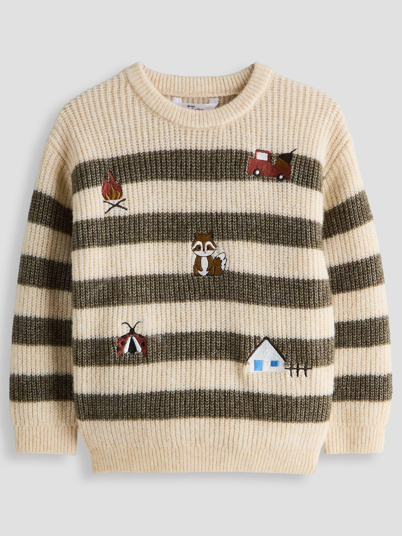 Image 1 of 5 of The Very Collection Boys Embroidered Stripe Knitted Jumper&nbsp;(0-3 months - 18-24 months) - Multi