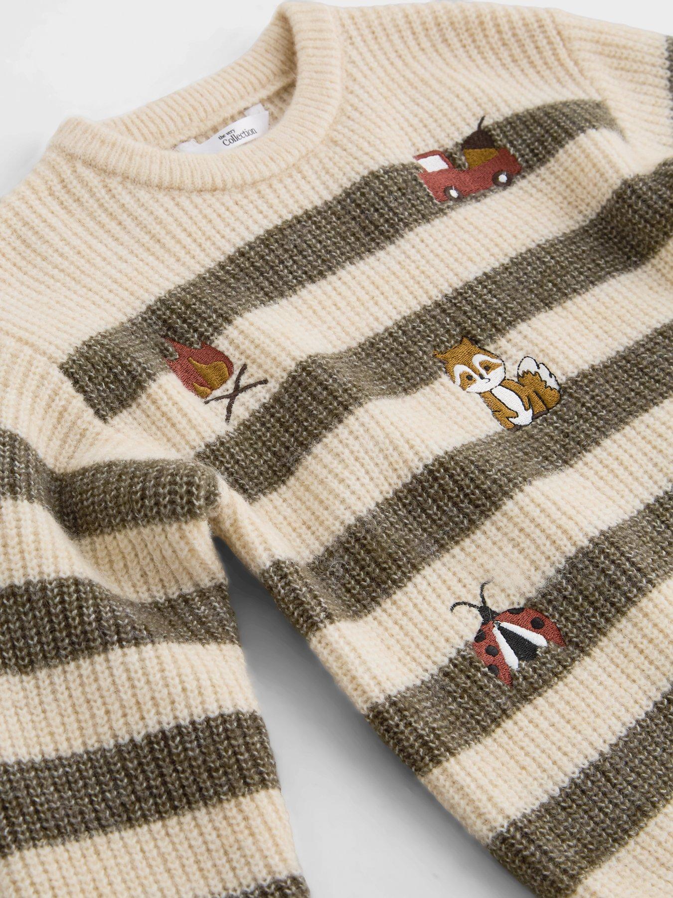 Image 3 of 5 of The Very Collection Boys Embroidered Stripe Knitted Jumper&nbsp;(0-3 months - 18-24 months) - Multi