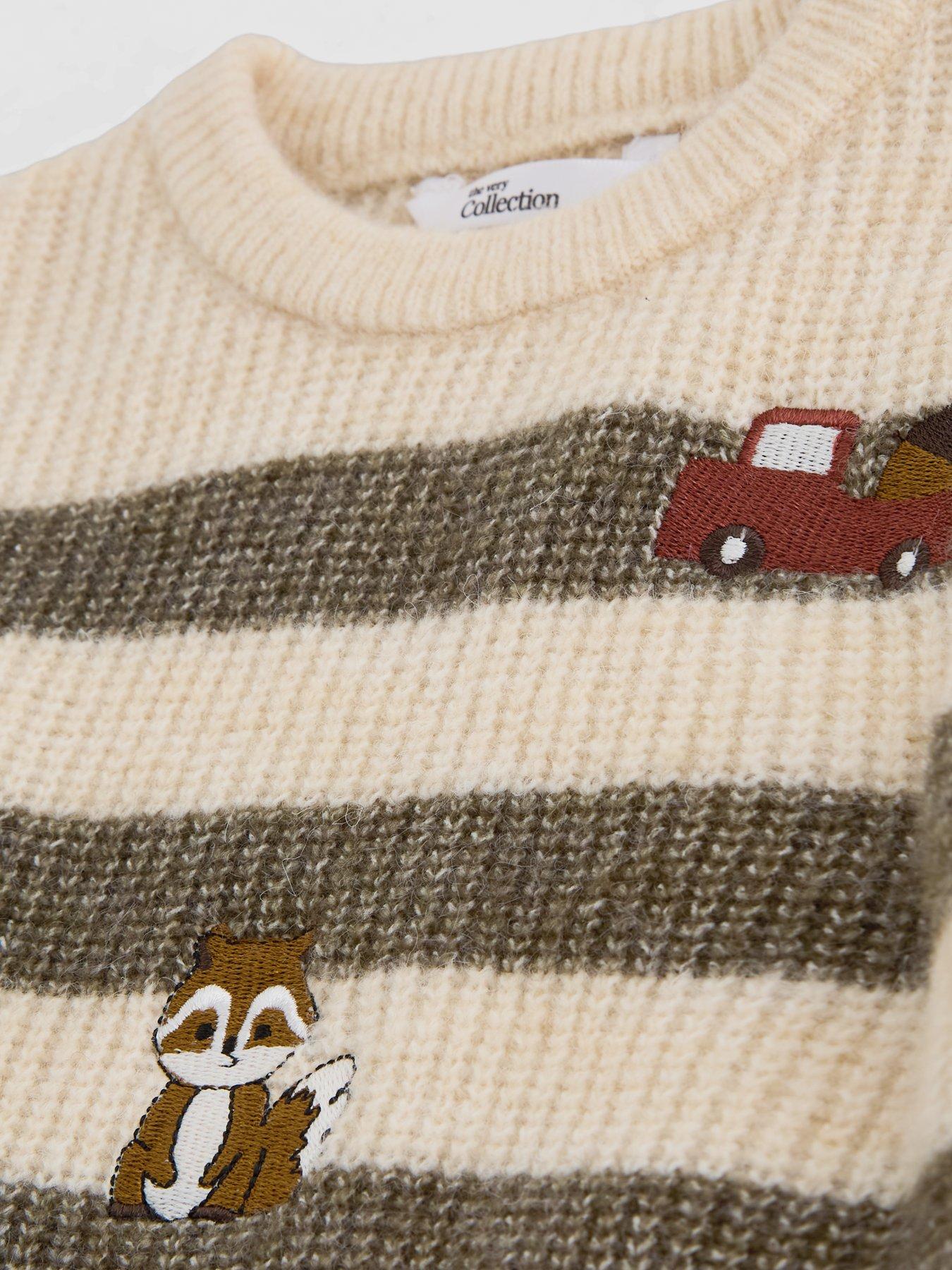 Image 5 of 5 of The Very Collection Boys Embroidered Stripe Knitted Jumper&nbsp;(0-3 months - 18-24 months) - Multi