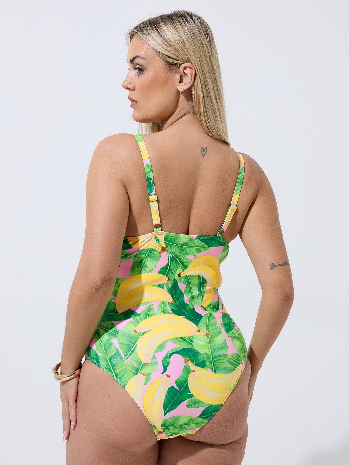Image 2 of 5 of Yours Curve Banana Print Swimsuit