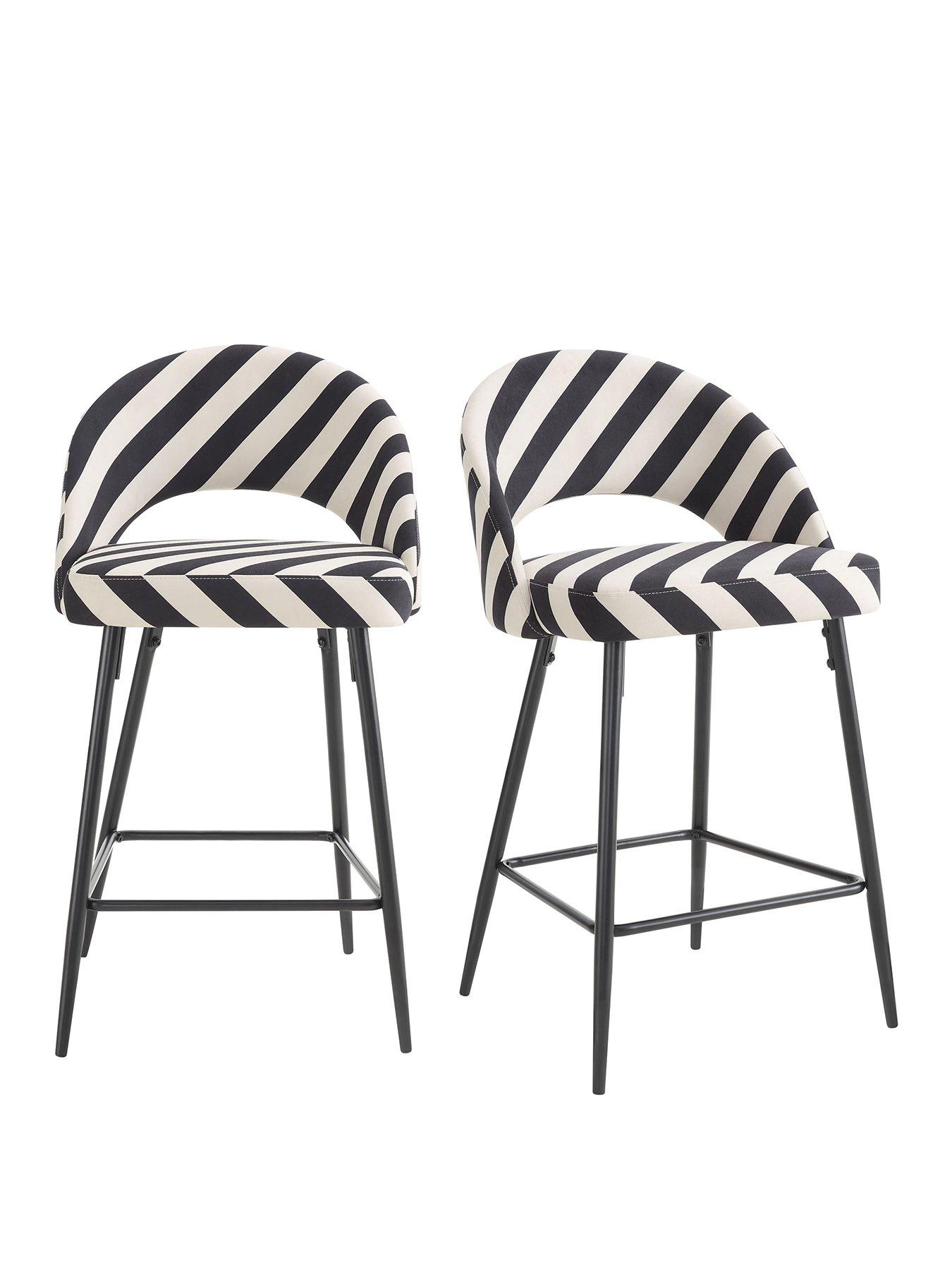 Image 2 of 7 of Dusk Lola Set Of 2 Barstools - Mono Stripe