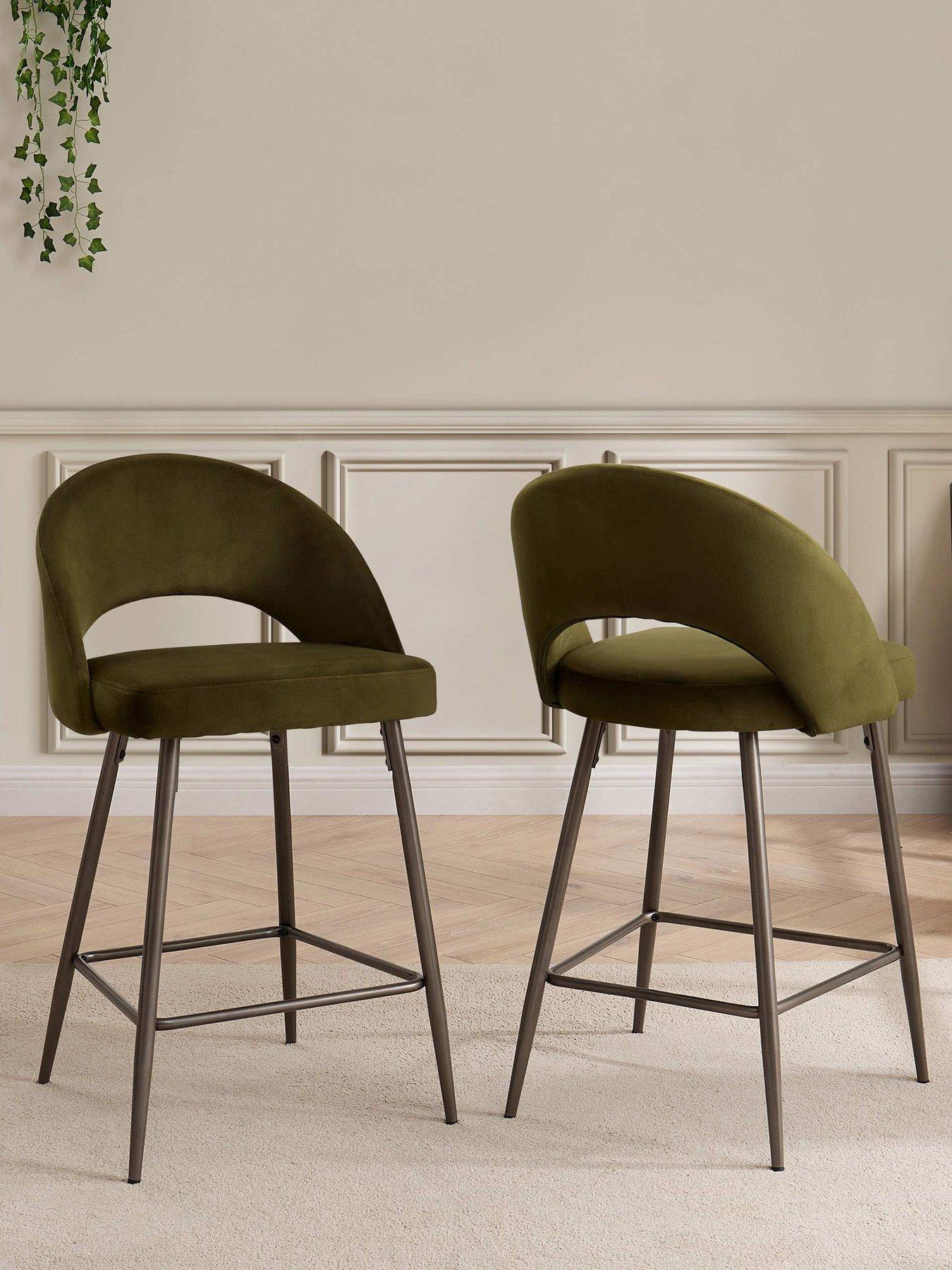 Image 1 of 7 of Dusk Lola Set Of 2 Barstools - Rich Green