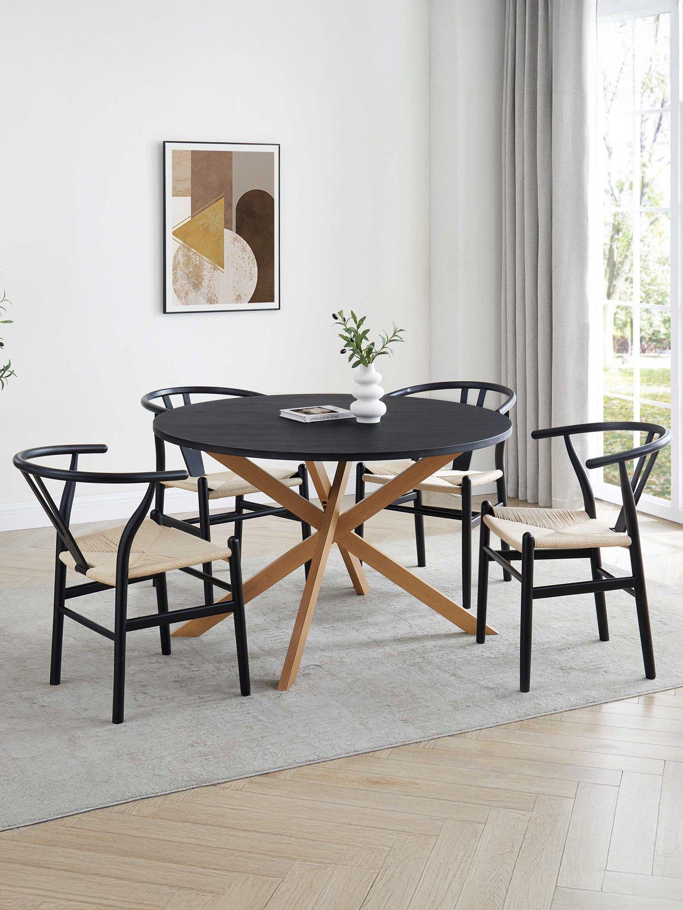 Dusk Brooke Round 4-6 Seater Dining Table - Black/wood