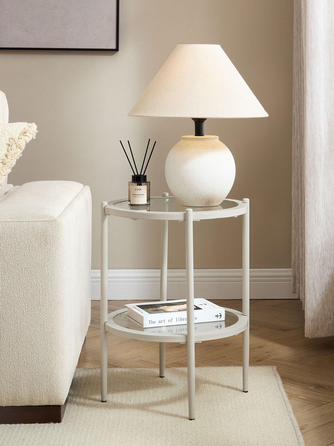 Dusk Glass Round Side Table - Stone