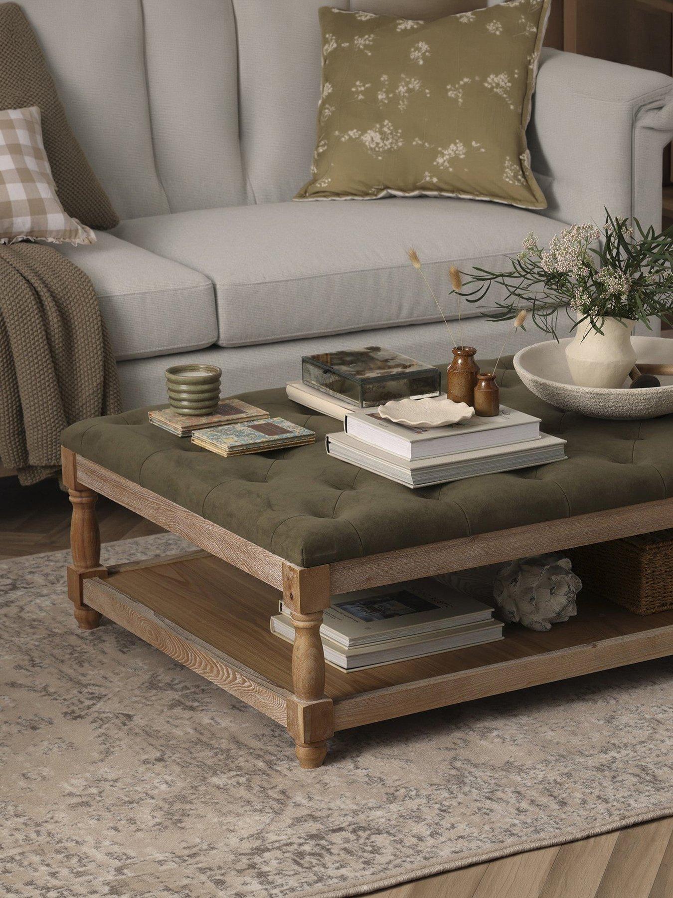 Dusk Knaresborough Button Back Coffee Table Pouffe - Olive