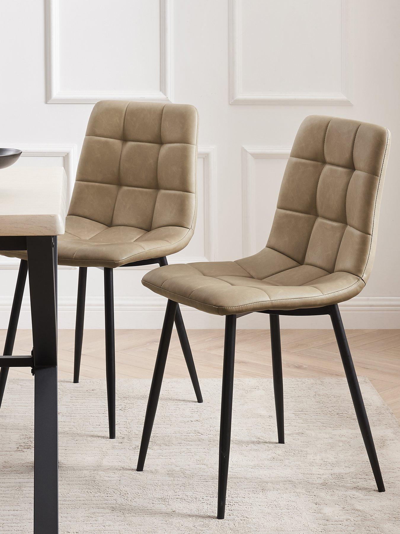 Dusk Eden Set Of 2 Dining Chairs - Faux Leather - Brown