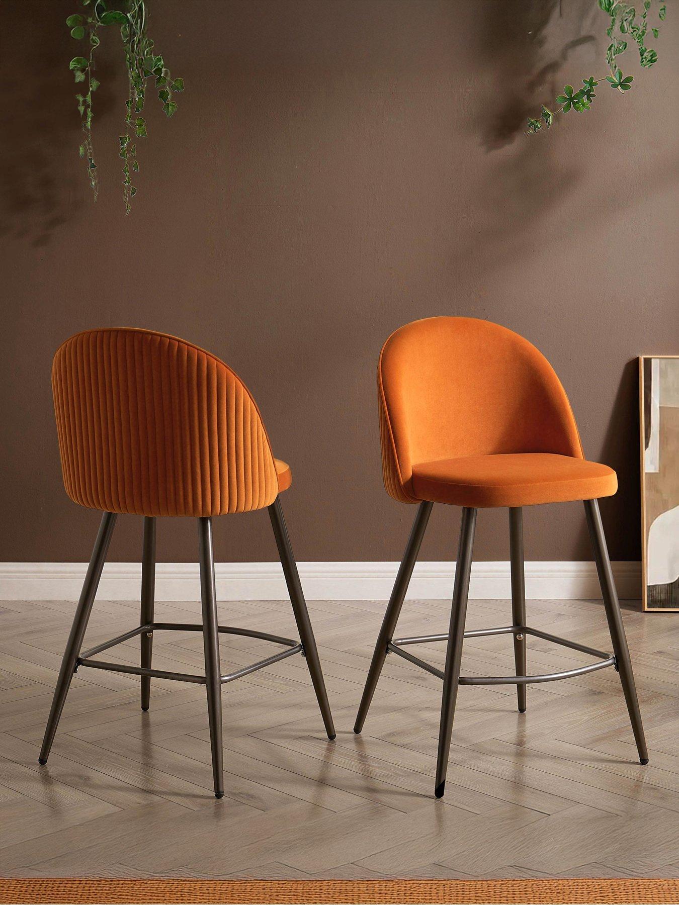 Dusk Hattie Set Of 2 Barstools - Bright Orange