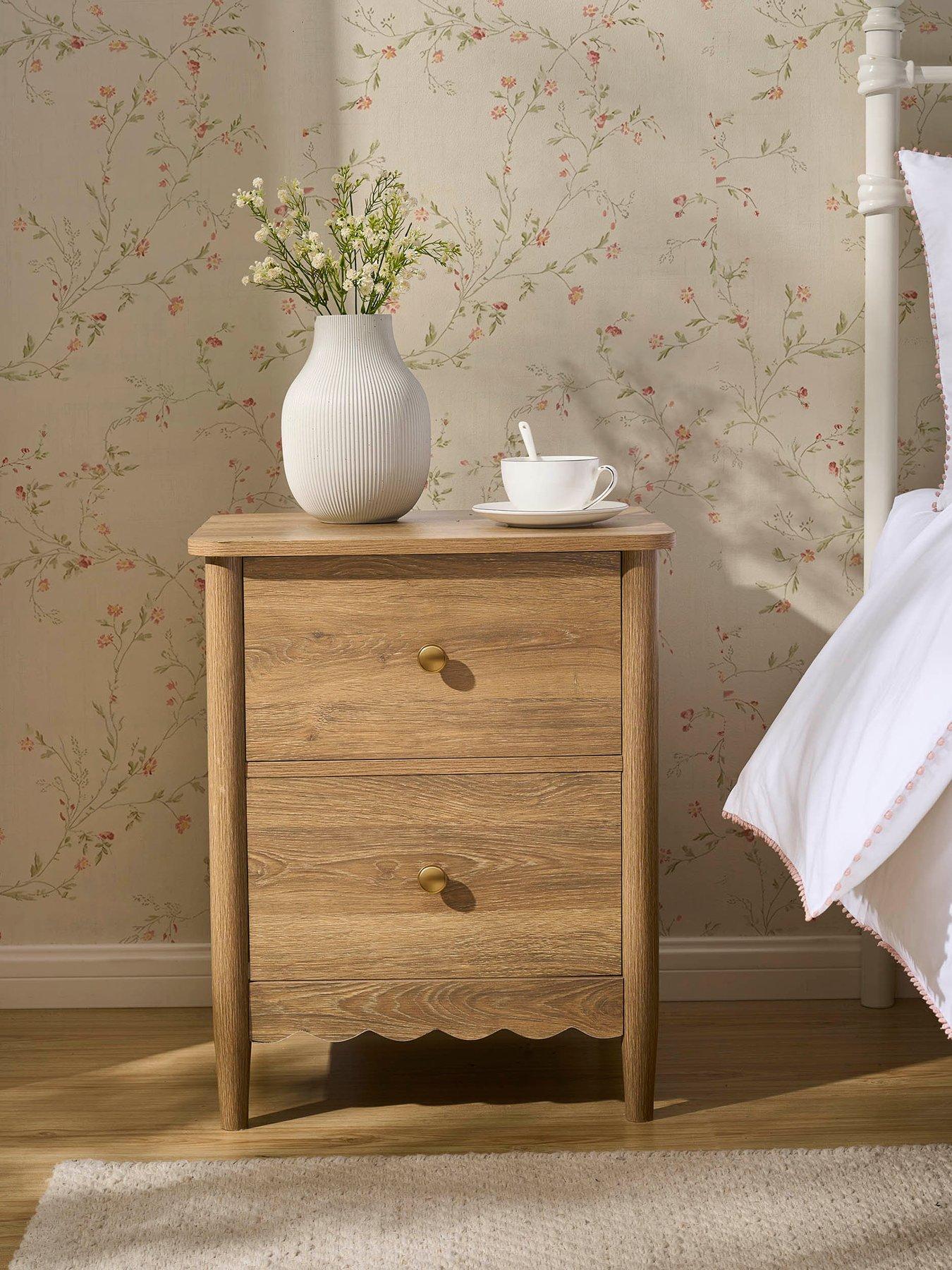 Dusk Betty 2 Drawer Bedside Table - Light Wood