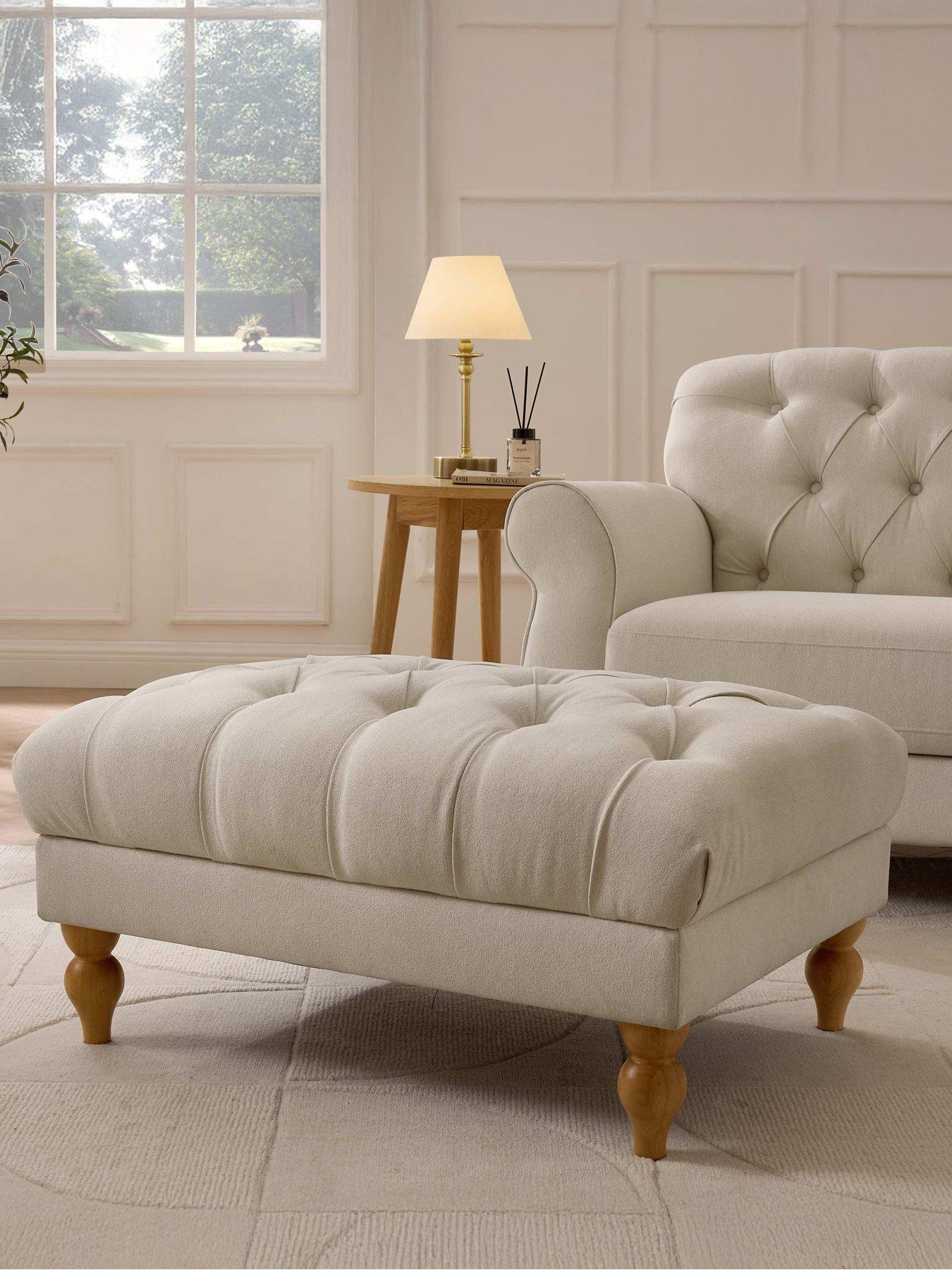 Image 1 of 6 of Dusk Hebden Pouffe - Cream Linen