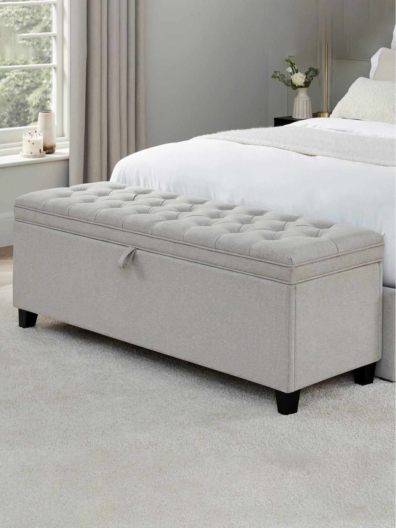 Dusk Middleton Button Back Storage Ottoman - Linen Natural
