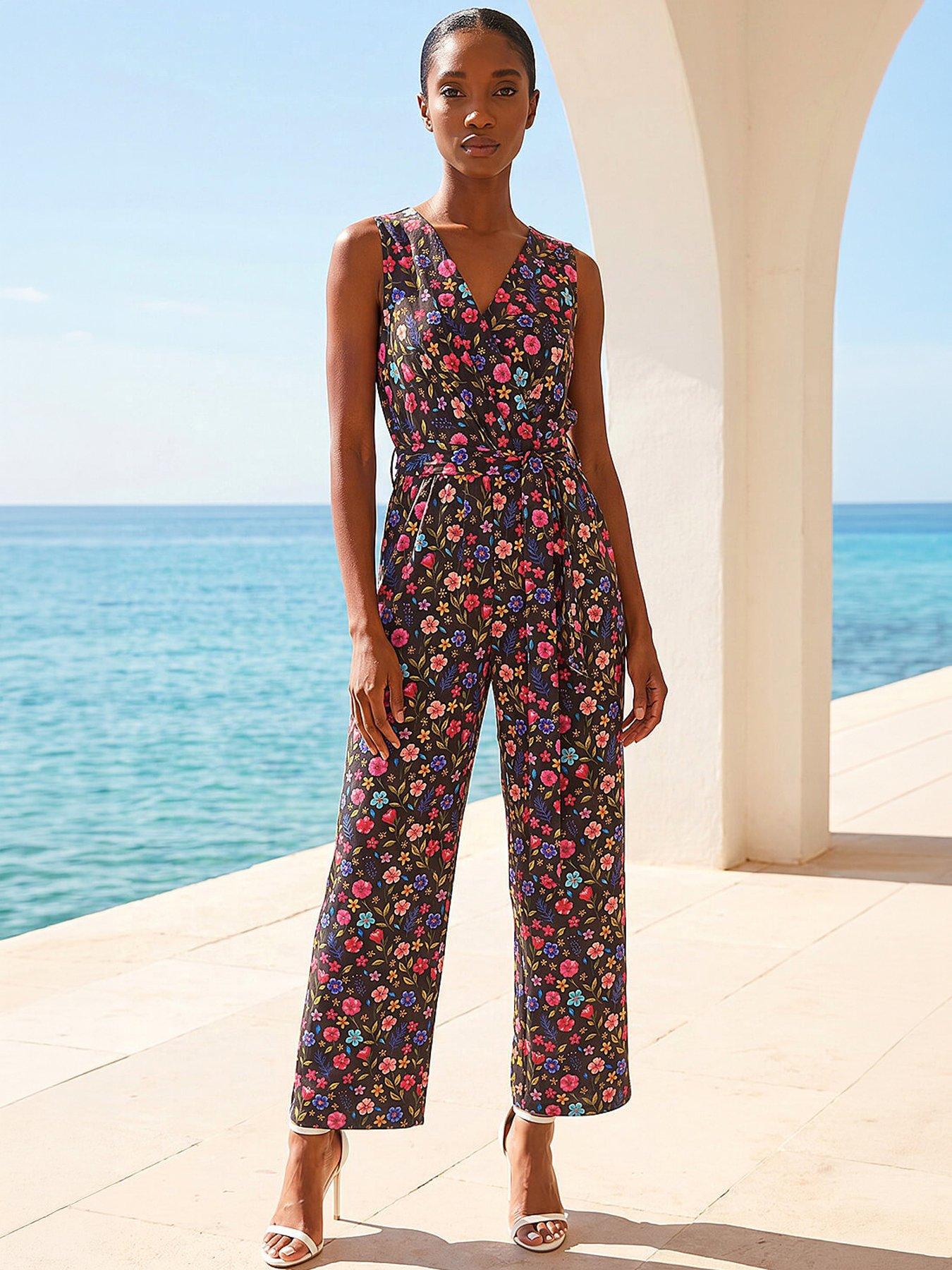 Roman Petite Ditsy Wrap Bodice Jumpsuit