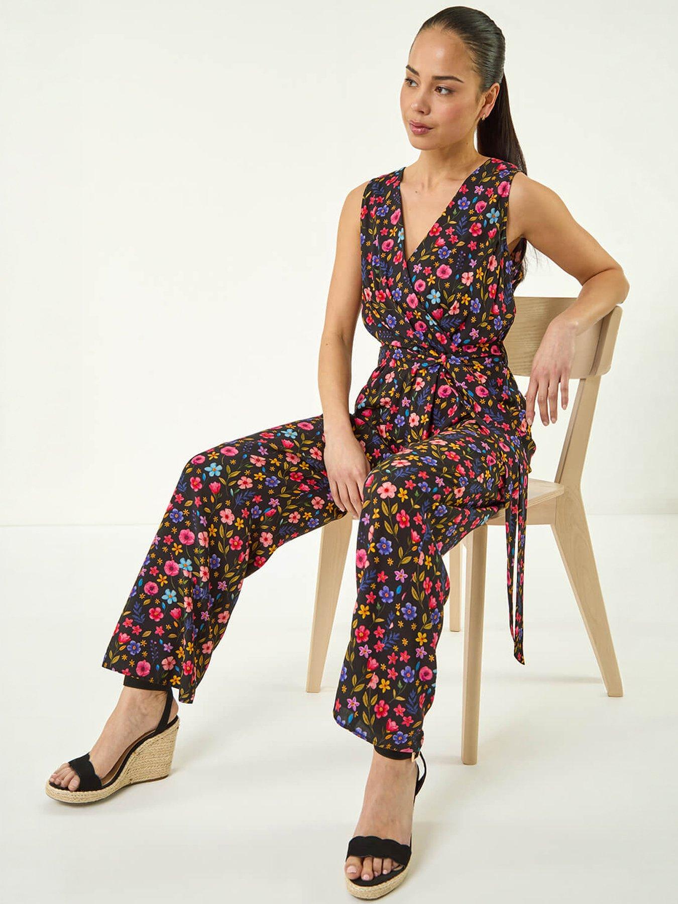Image 1 of 5 of Roman Petite Ditsy Wrap Bodice Jumpsuit