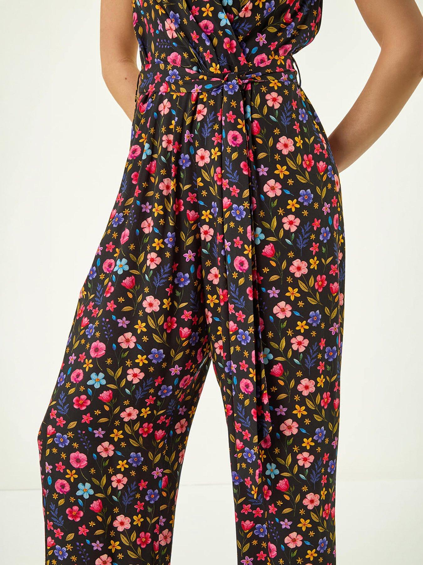 Image 2 of 5 of Roman Petite Ditsy Wrap Bodice Jumpsuit